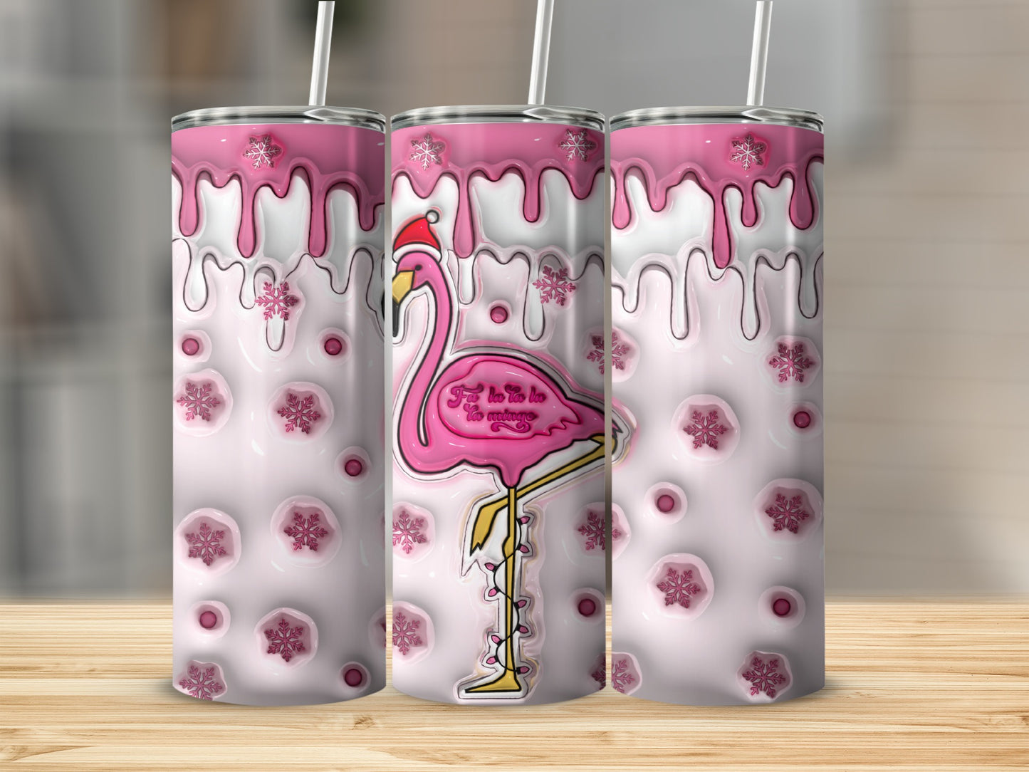 Pink Flamingo Snowflake Tumbler For Hot and Cold Drinks