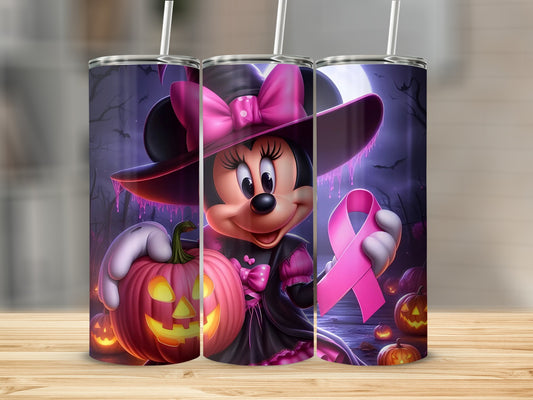 Halloween Minnie Witch and Pink Ribbon Tumbler