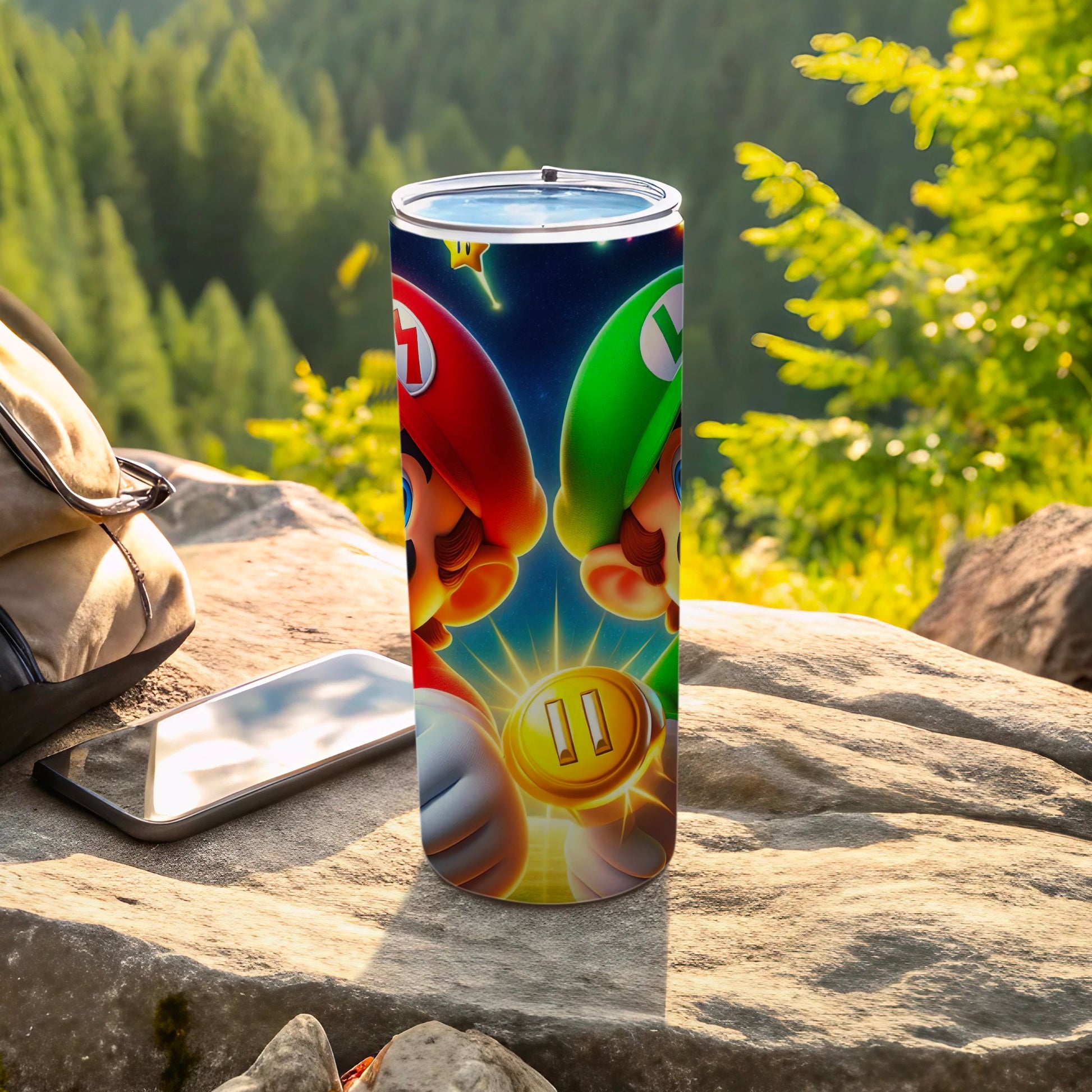 Colorful Mario and Luigi Graphic Design Tumbler