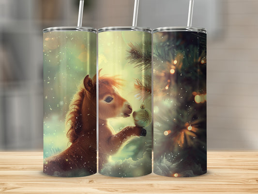 Cute Pony with Christmas Ornaments Design tumbler