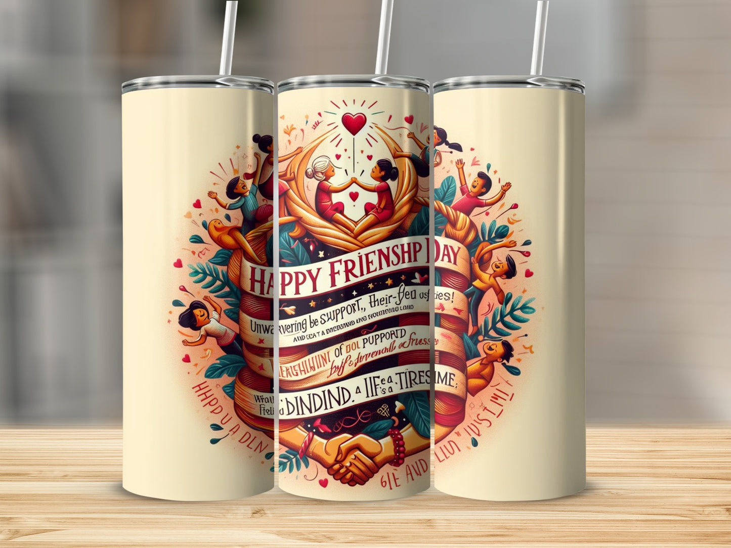 Happy Friendship Day Themed Stainless Steel Tumbler