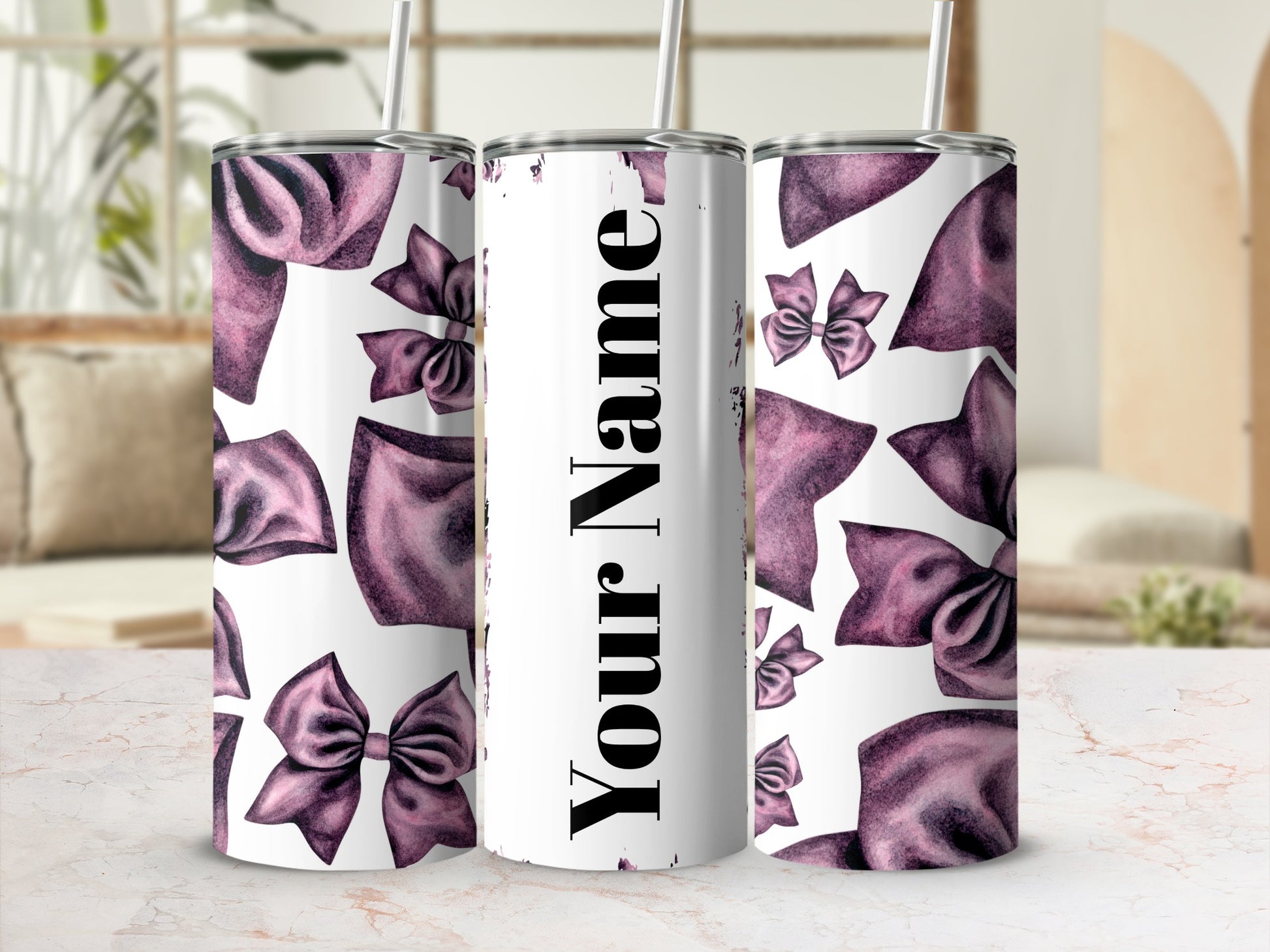 Personalized Purple Bow Design Insulated Tumbler