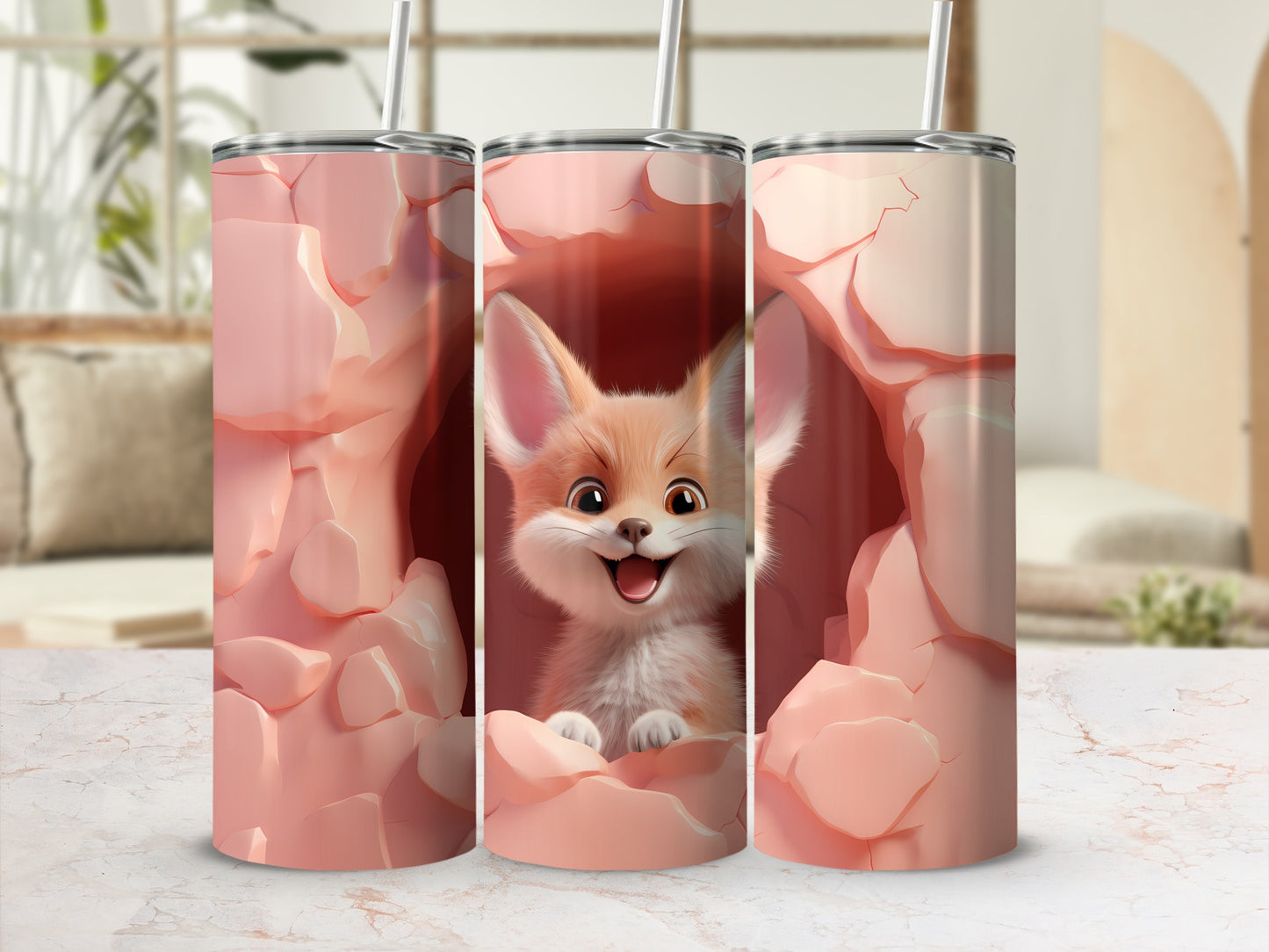 Cute Fennec Fox Design on Decorative Tumbler Cup