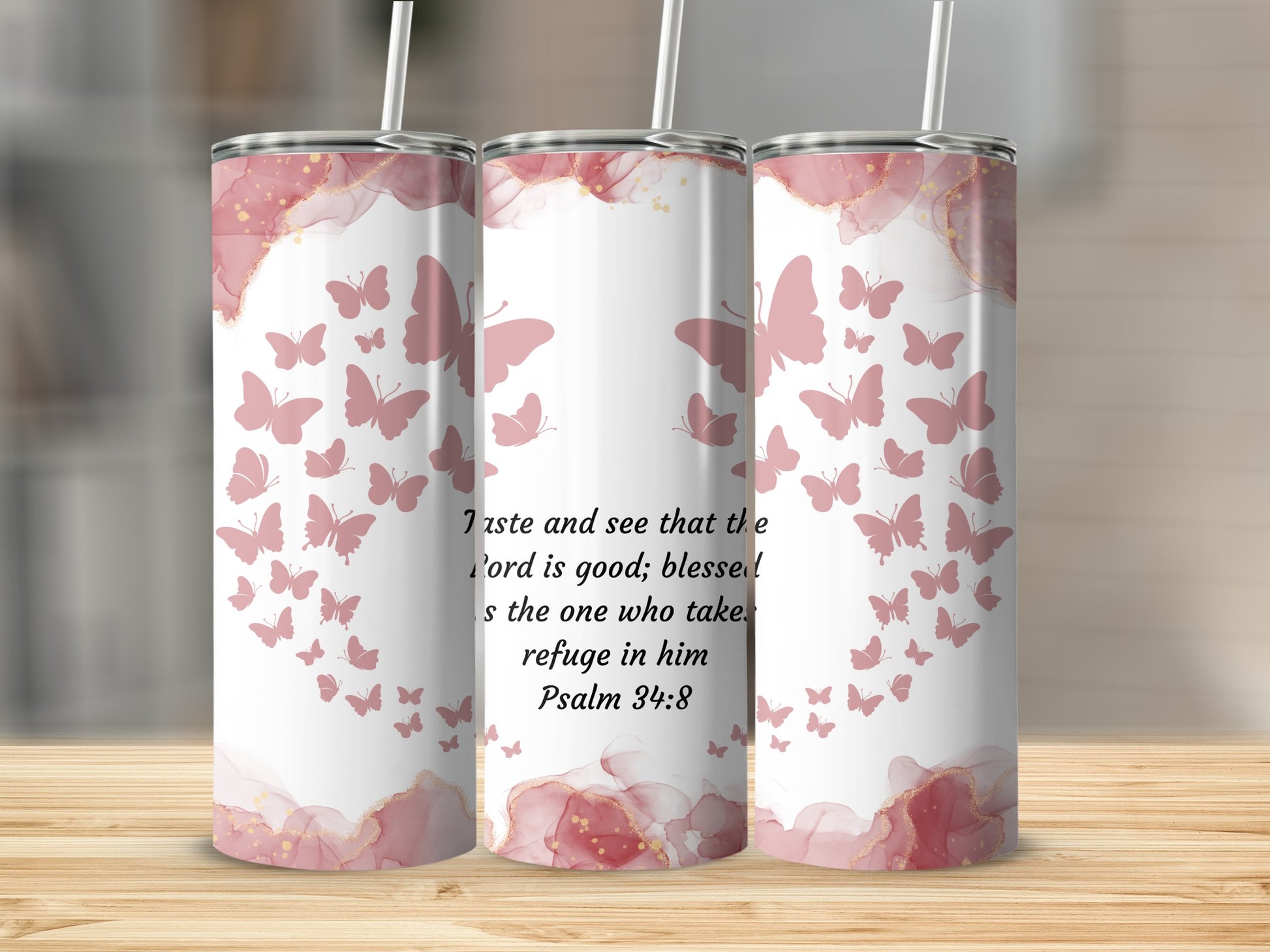 Butterfly Psalm 34:8 Tumbler