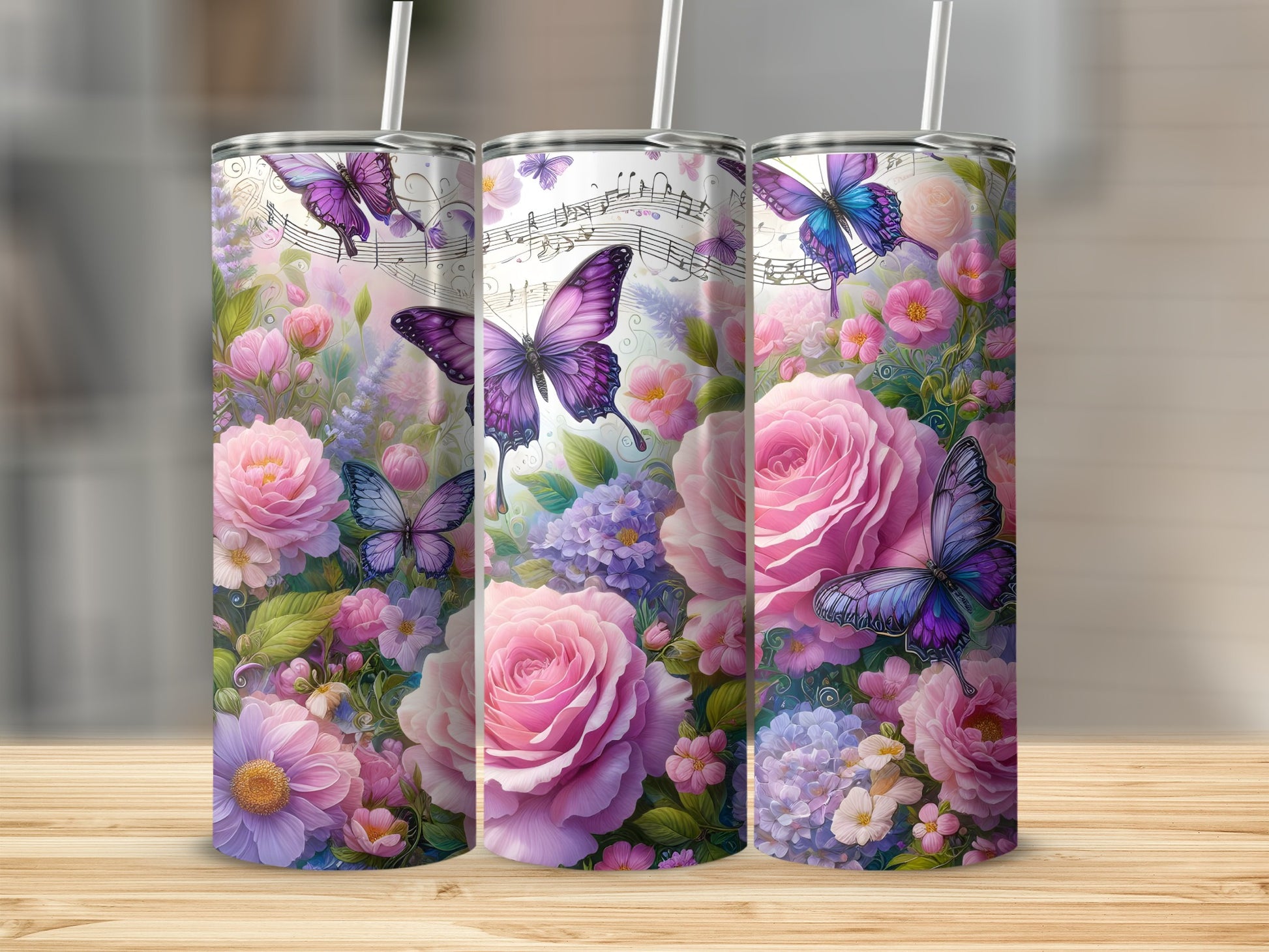 Butterfly Floral Design Insulated Tumbler Cup