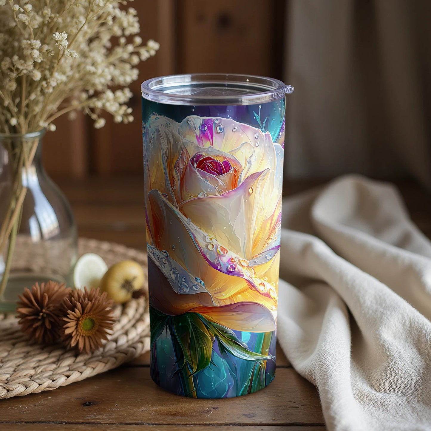 Beautiful Multicolor Floral Design Tumbler Cup