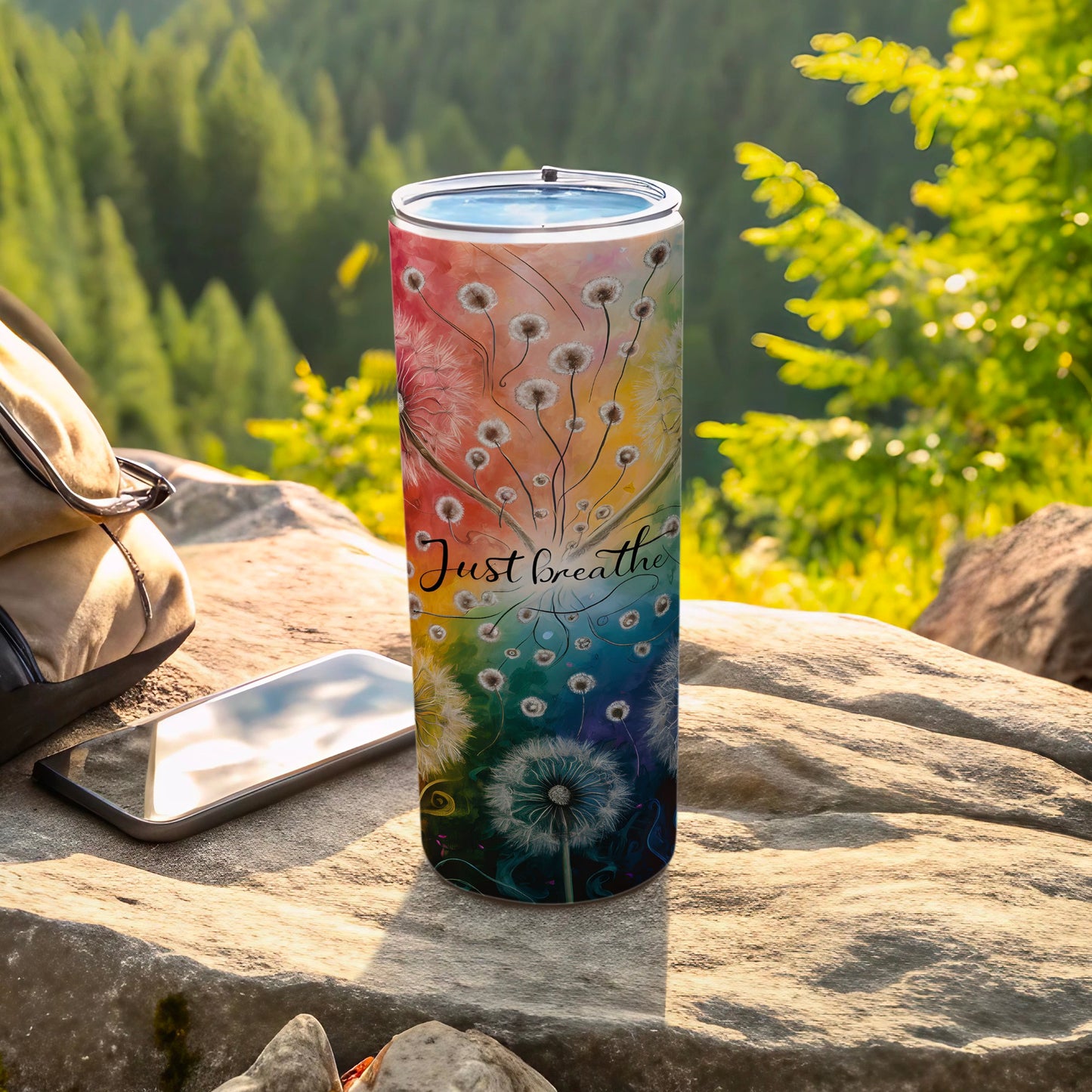 Just Breathe Dandelion Design Travel Tumbler