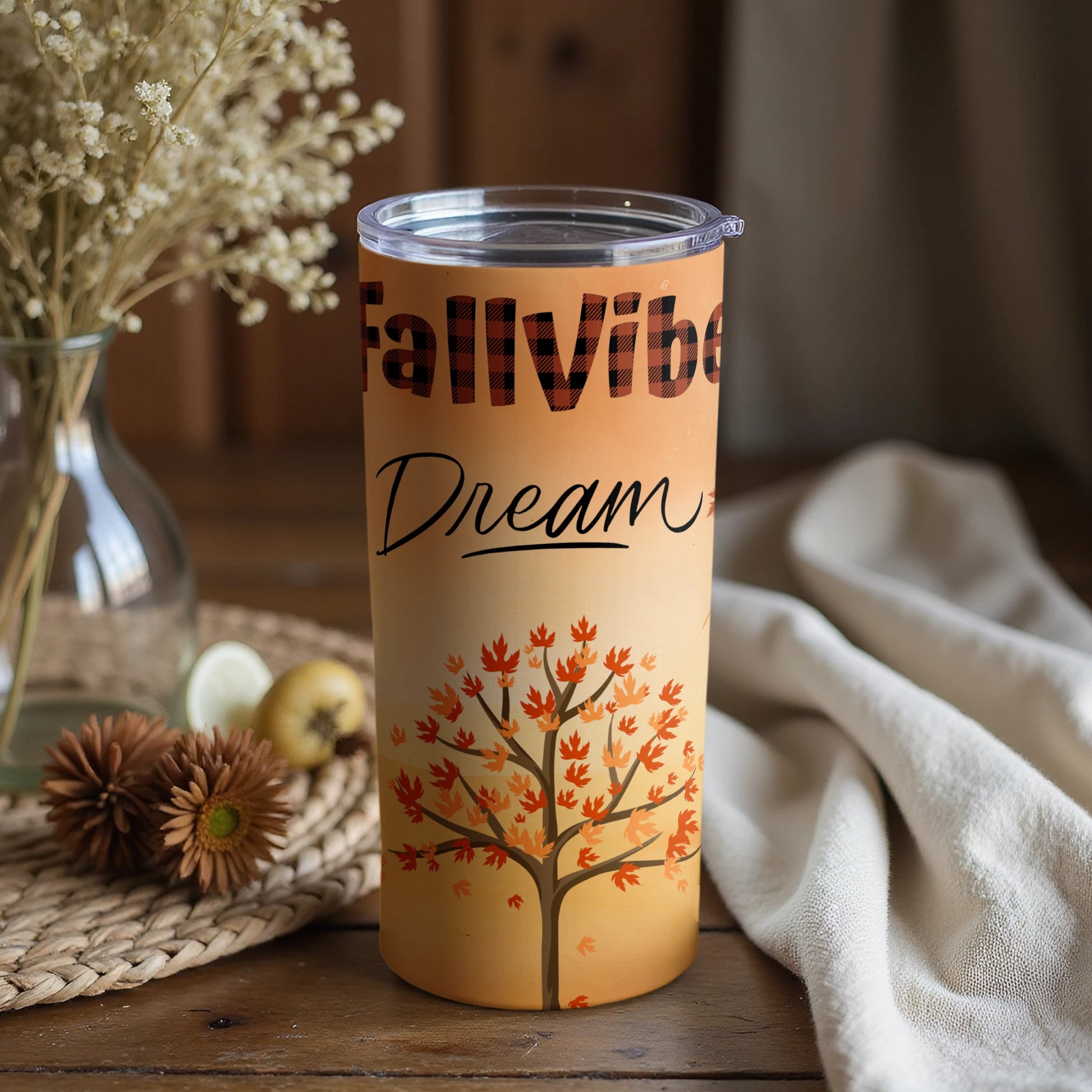 FallVibes Dream Tree Design Tumbler Cup Autumn Theme
