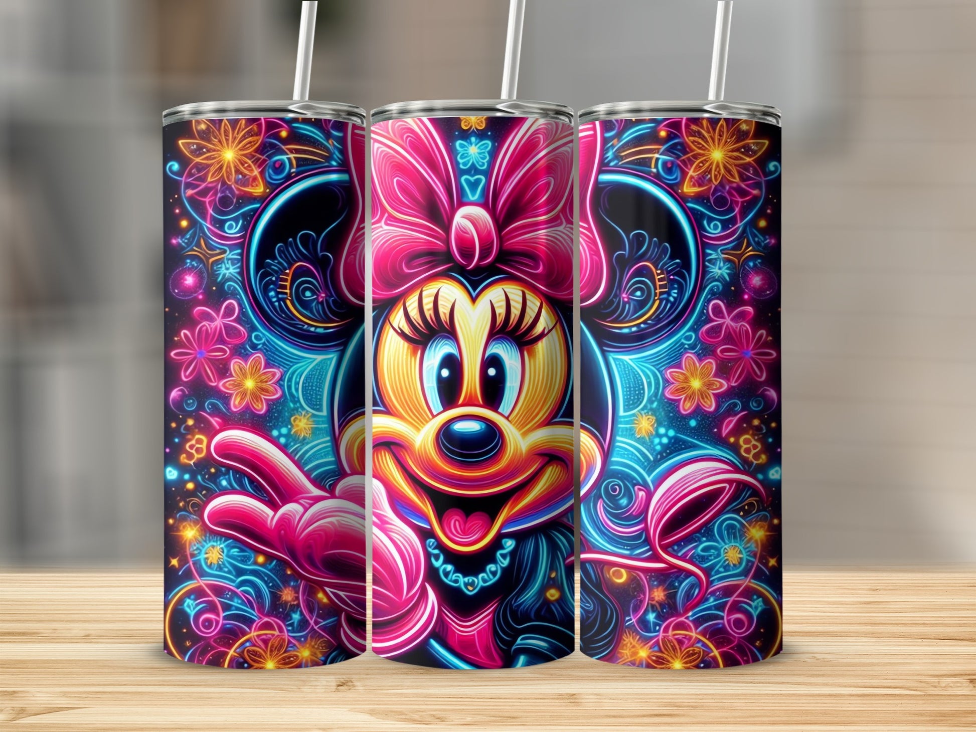 Colorful Cartoon Character Floral Design Tumbler