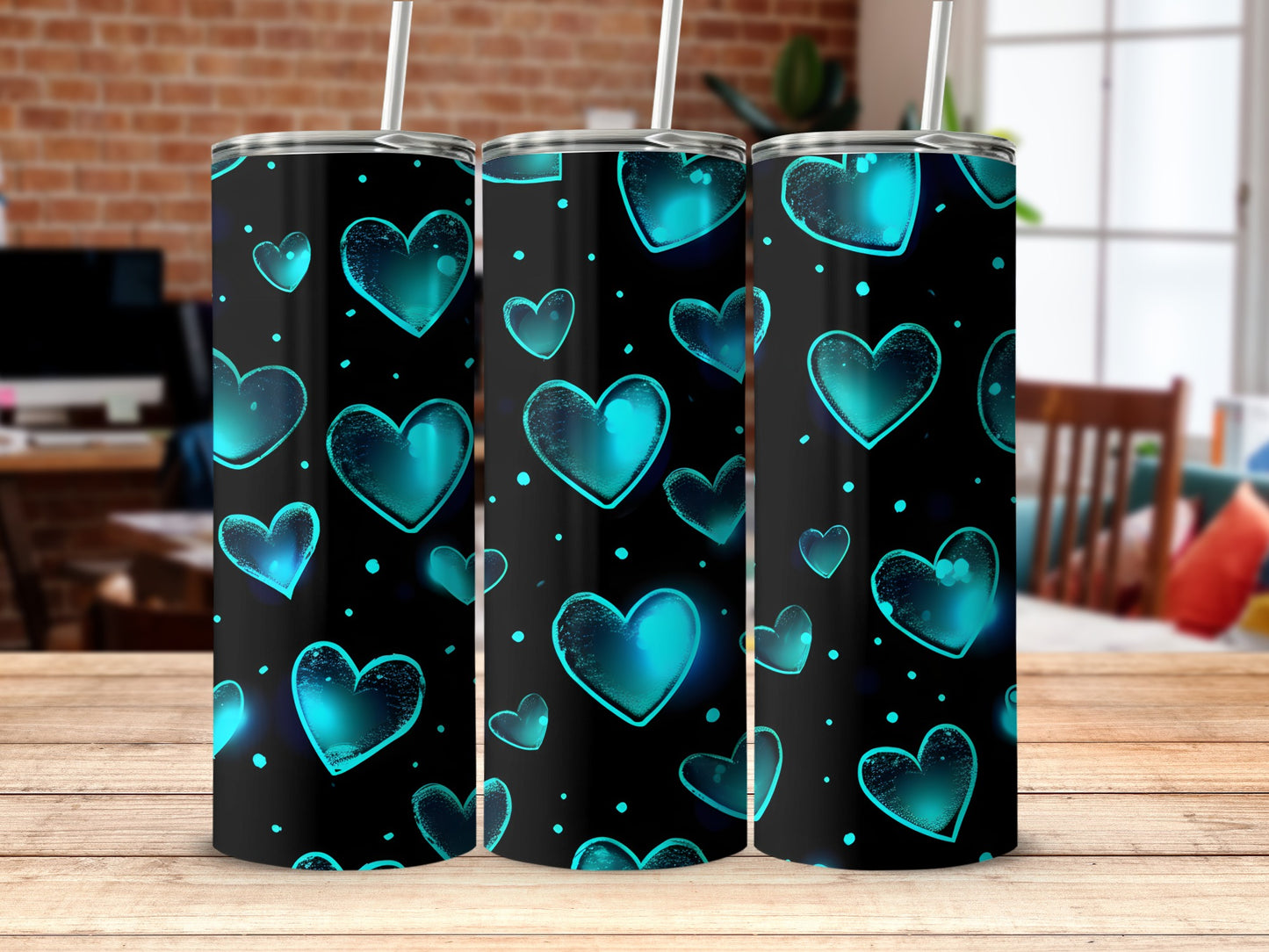 Stunning Blue Hearts with Black Background Tumbler