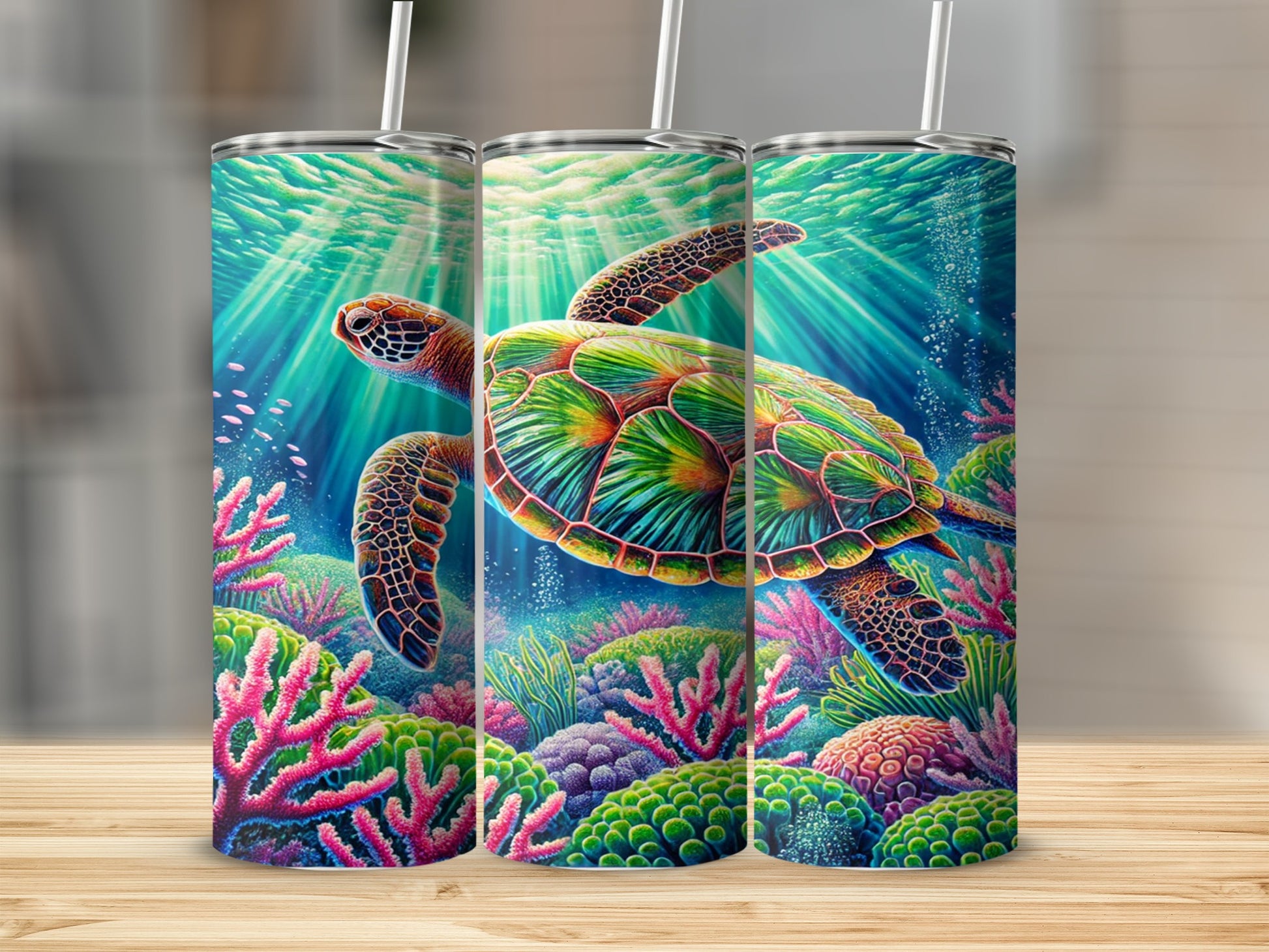 Vibrant Sea Turtle Design Tumbler for Daily Use