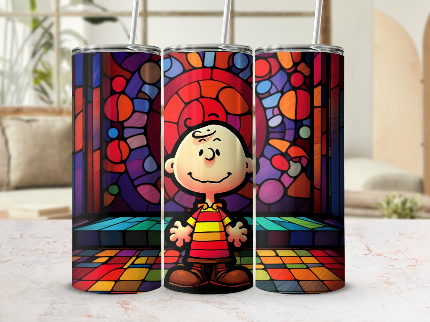 Colorful Cartoon Character Stained Glass Tumbler