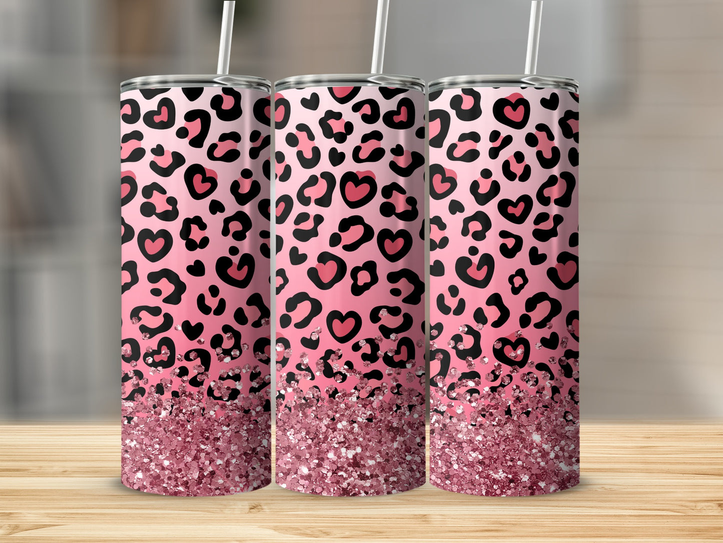 Pink Leopard Heart Spots Glitter Shine Tumbler product type