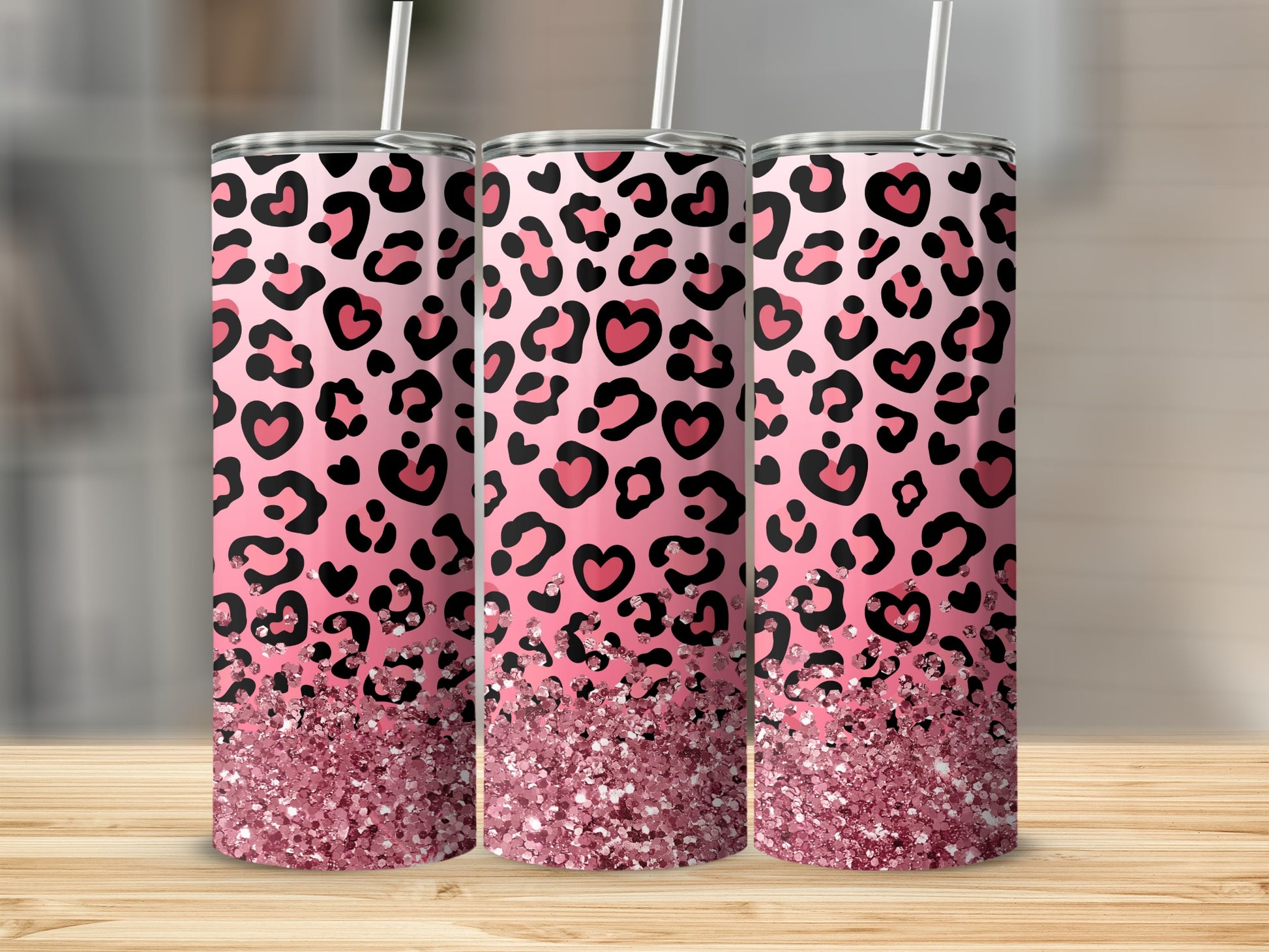 Pink Leopard Heart Spots Glitter Shine Tumbler product type