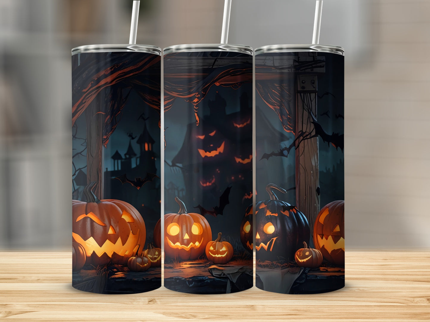 Halloween Pumpkin and Bats Spooky Tumbler Cup