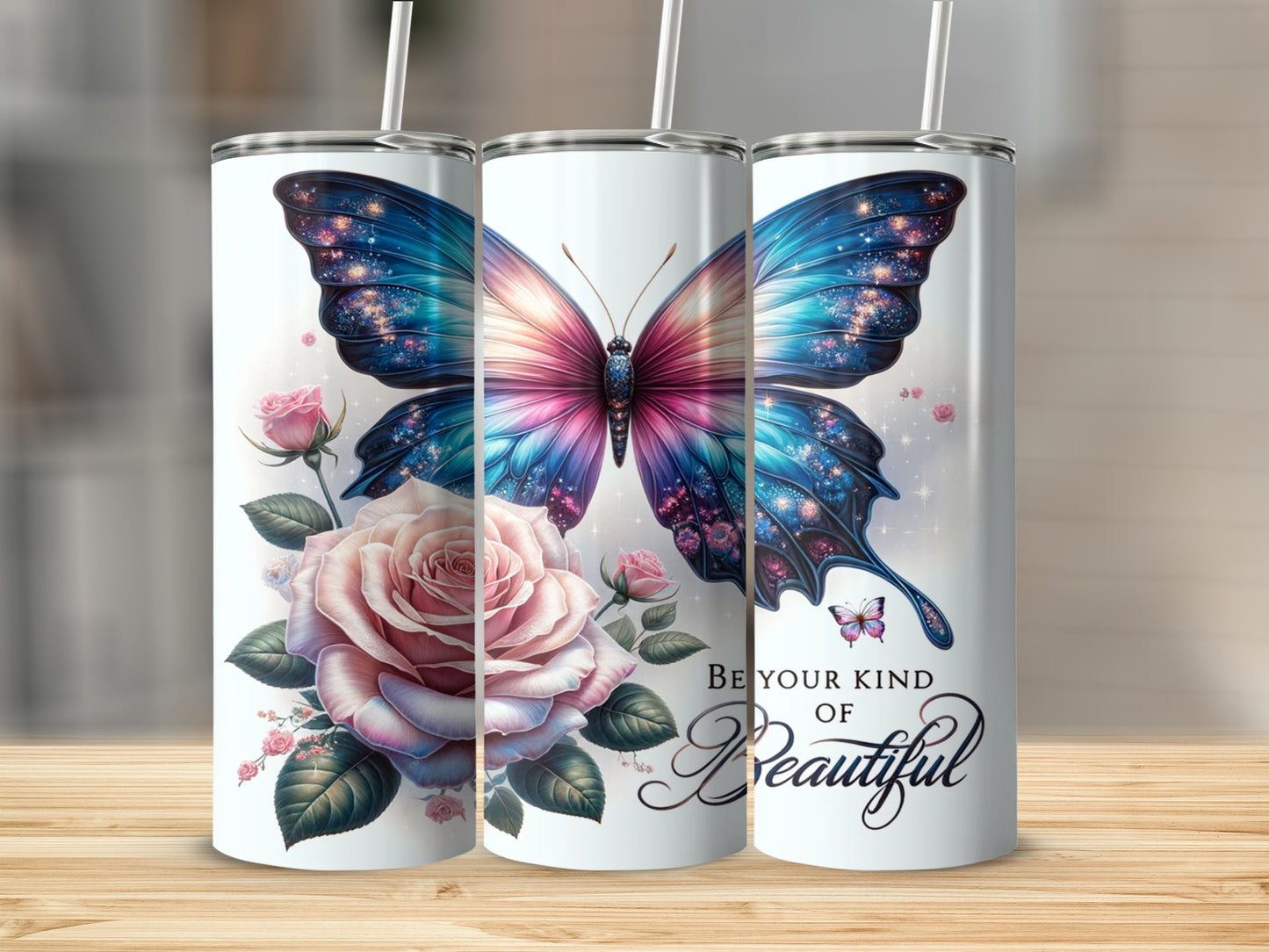 Beautiful Butterfly and Roses Insulated Tumbler