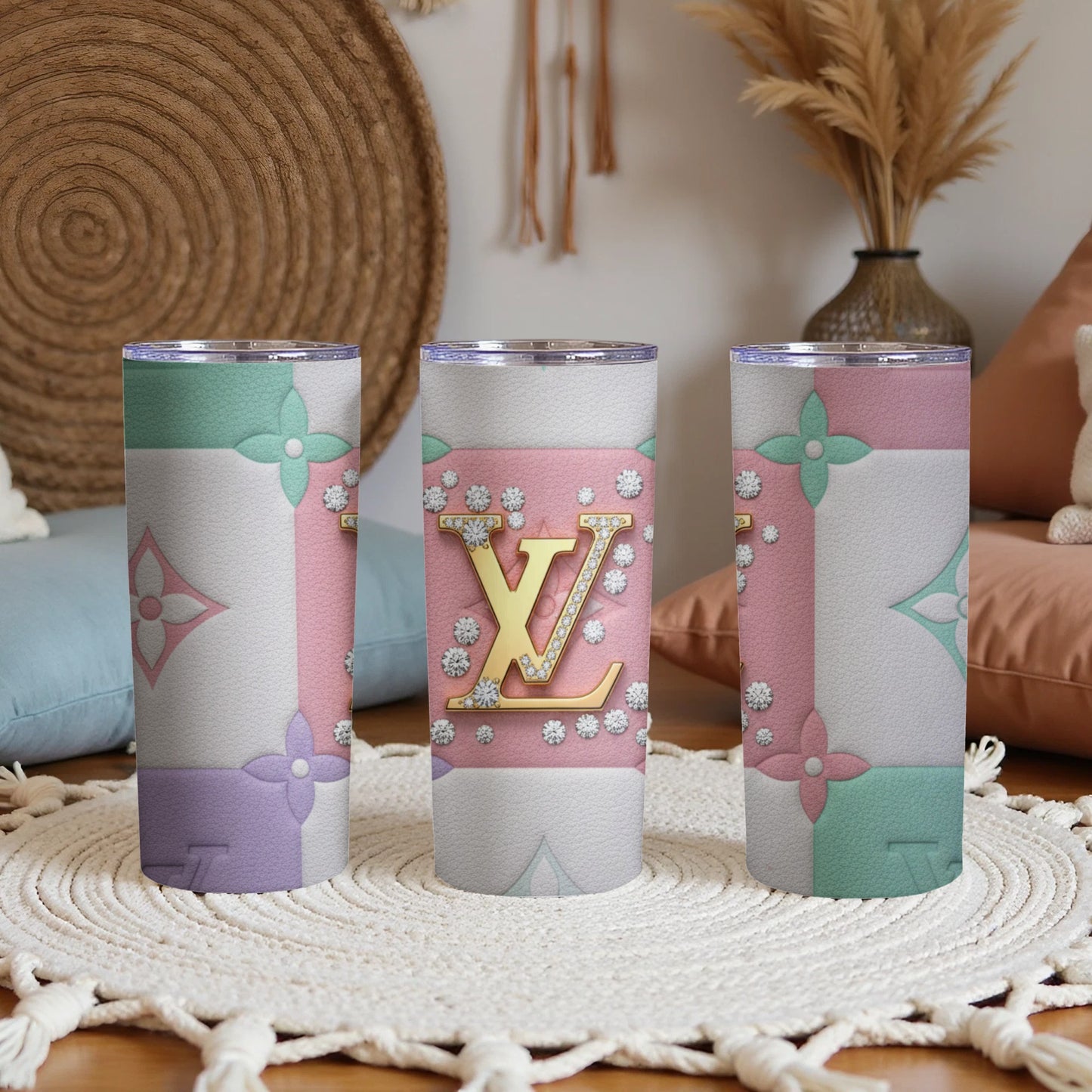 Pastel Pattern Insulated Drink Tumbler with Logo Design