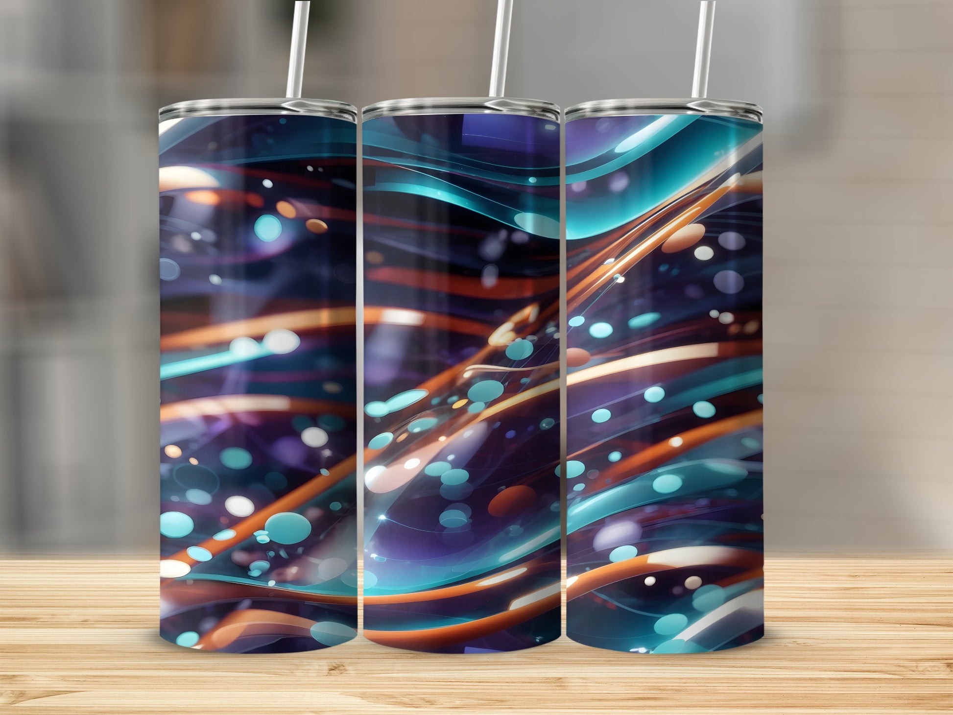 Modern art dynamic flowing ribbons glowing spheres product type
