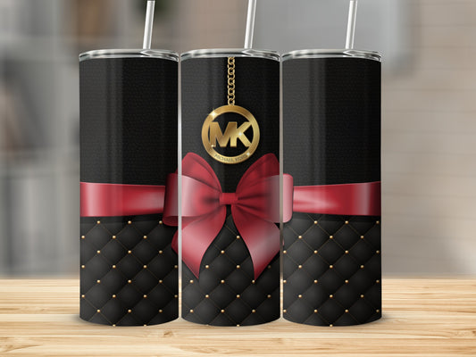 Black and Red Tumbler with Quilted Pattern and Bow