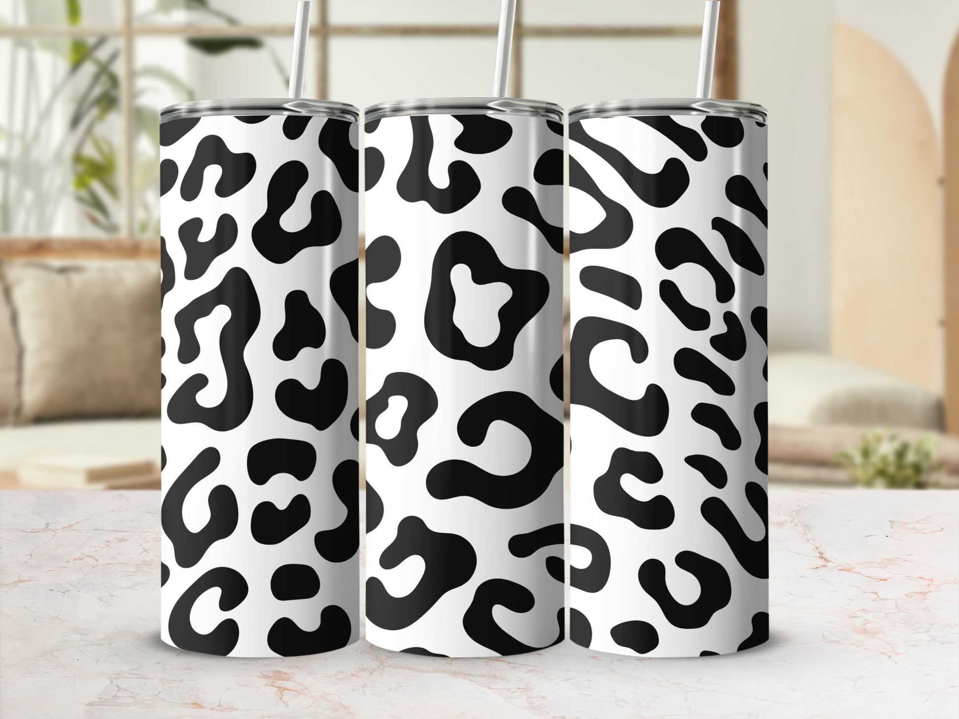 Black and White Leopard Print Tumbler Cups Beverage