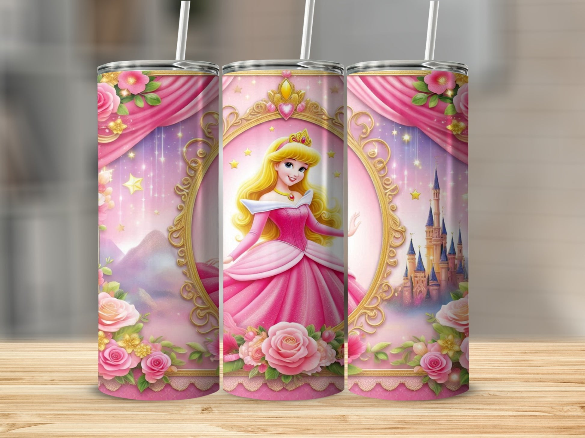 Princess and Castle Pink Graphic on Tall Tumbler Cup