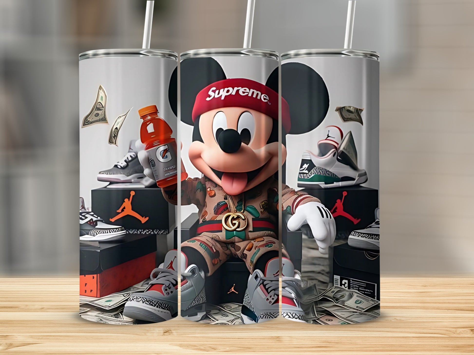Mickey Mouse Supreme and Air Jordan Shoes Tumbler