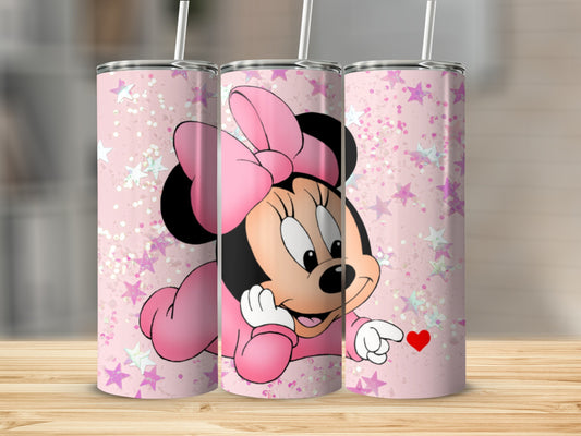 Pink Minnie Mouse Tumbler with Heart and Stars Design