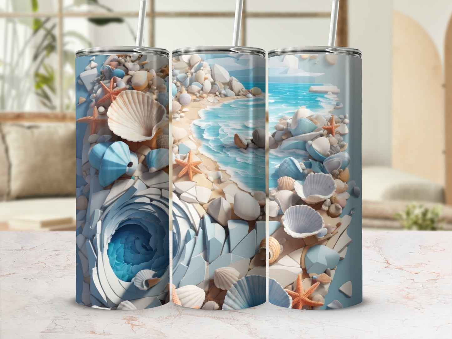 Coastal Beach and Seashell Design Travel Mug