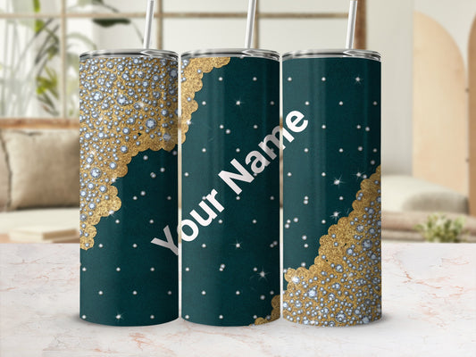 Personalized Elegant Glitter Tumbler with Straw