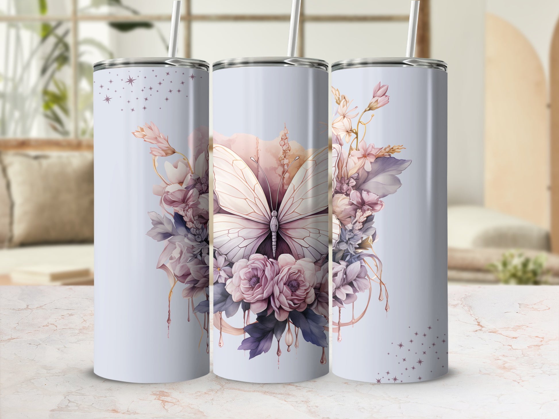 Butterfly and Floral Design Insulated Tumbler Product