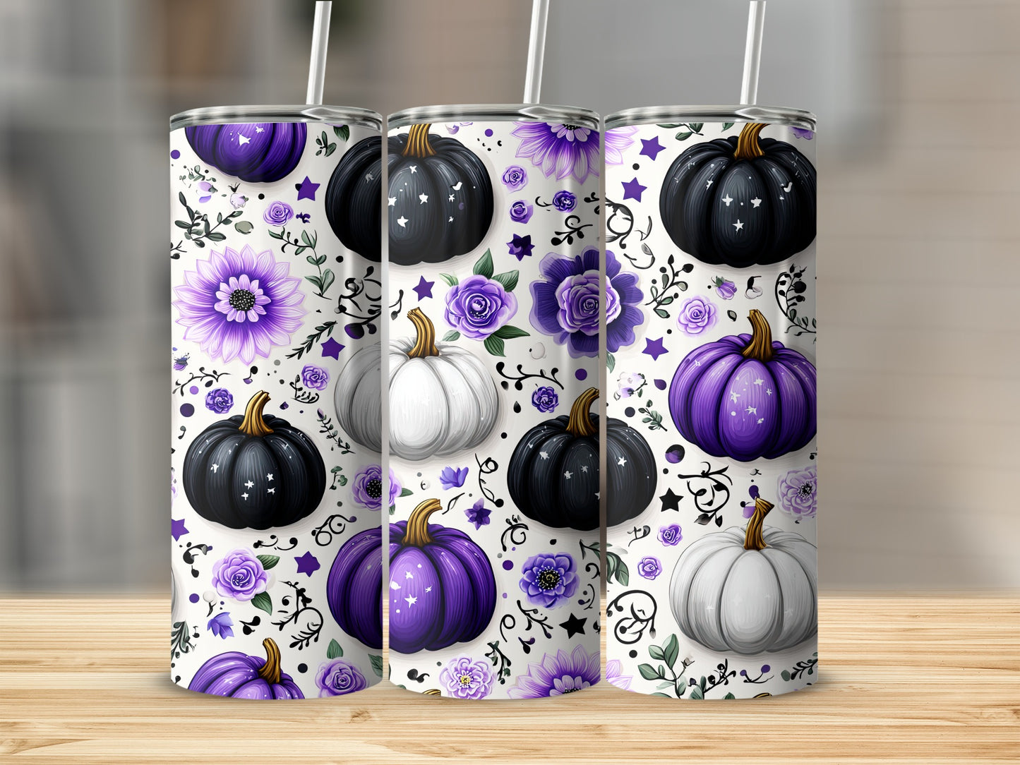 Halloween Floral Pumpkins Patterned Tumbler Product