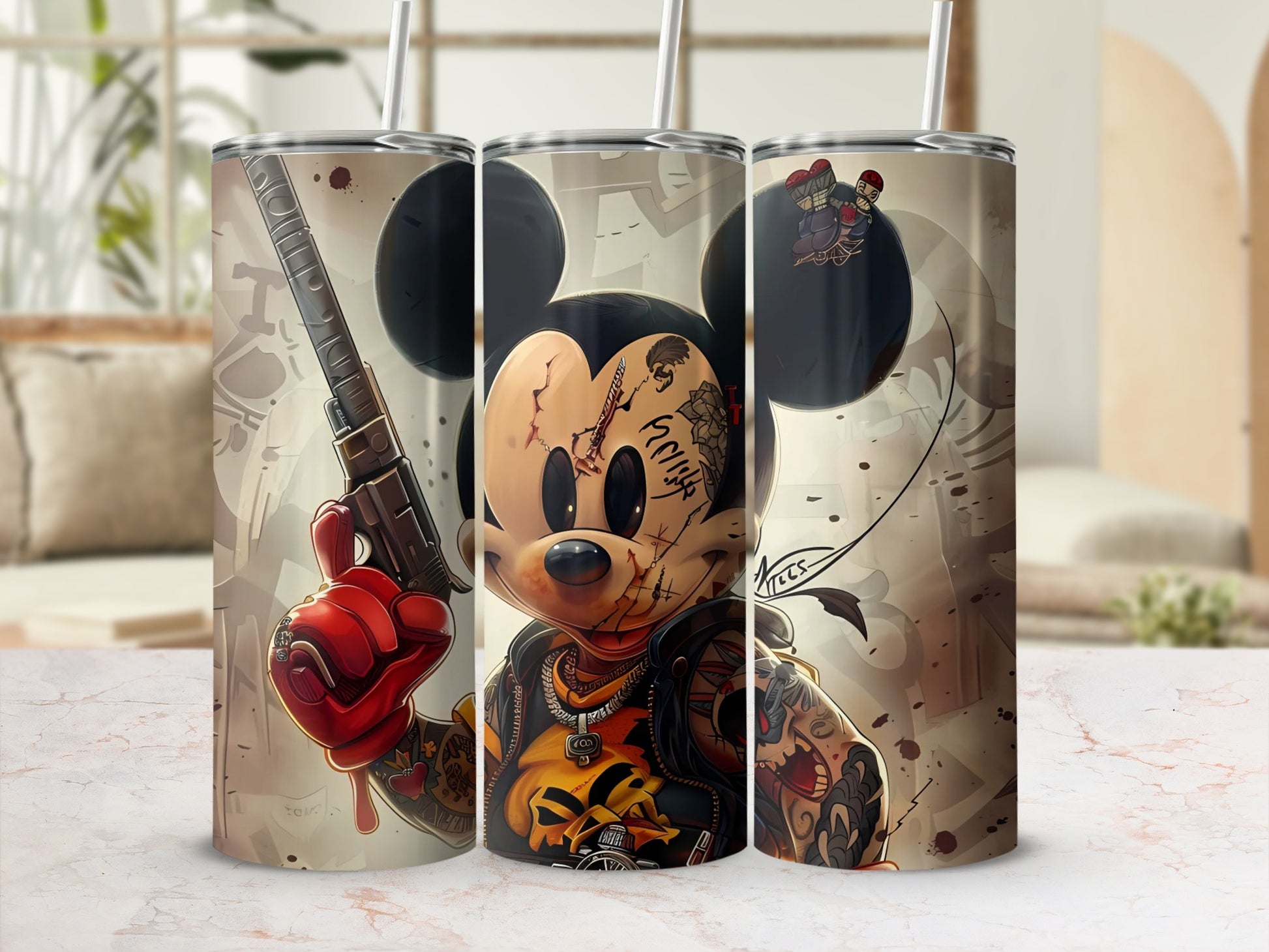 Edgy Mouse with Gun Urban Art Style Tumbler