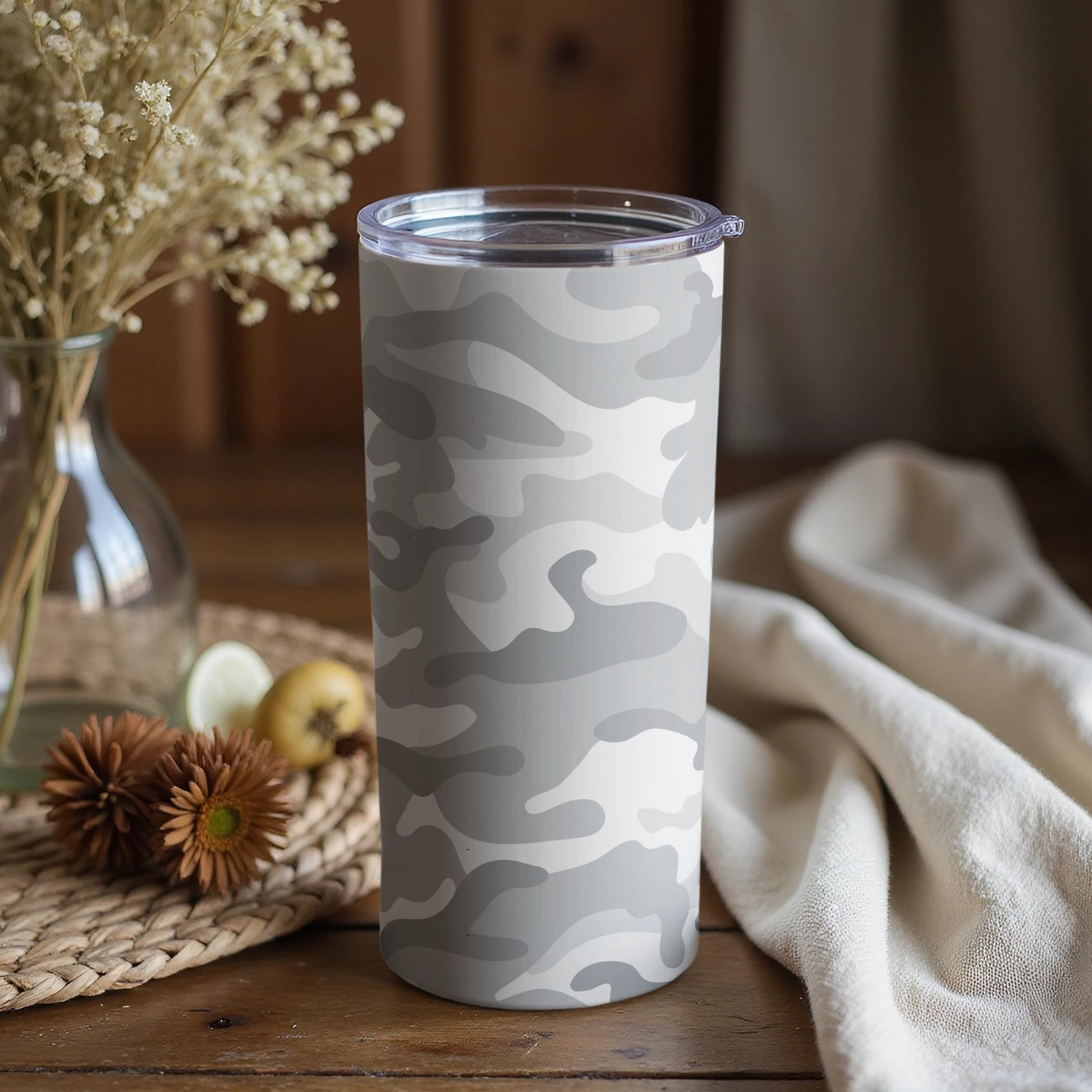 Gray and White Camouflage Pattern Tumbler