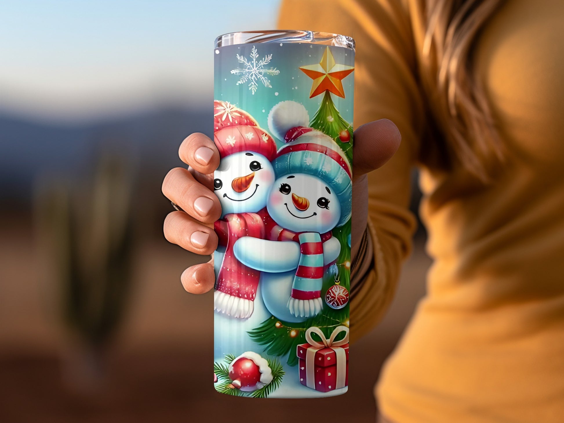 Festive Snowman and Christmas Tree Design Tumbler