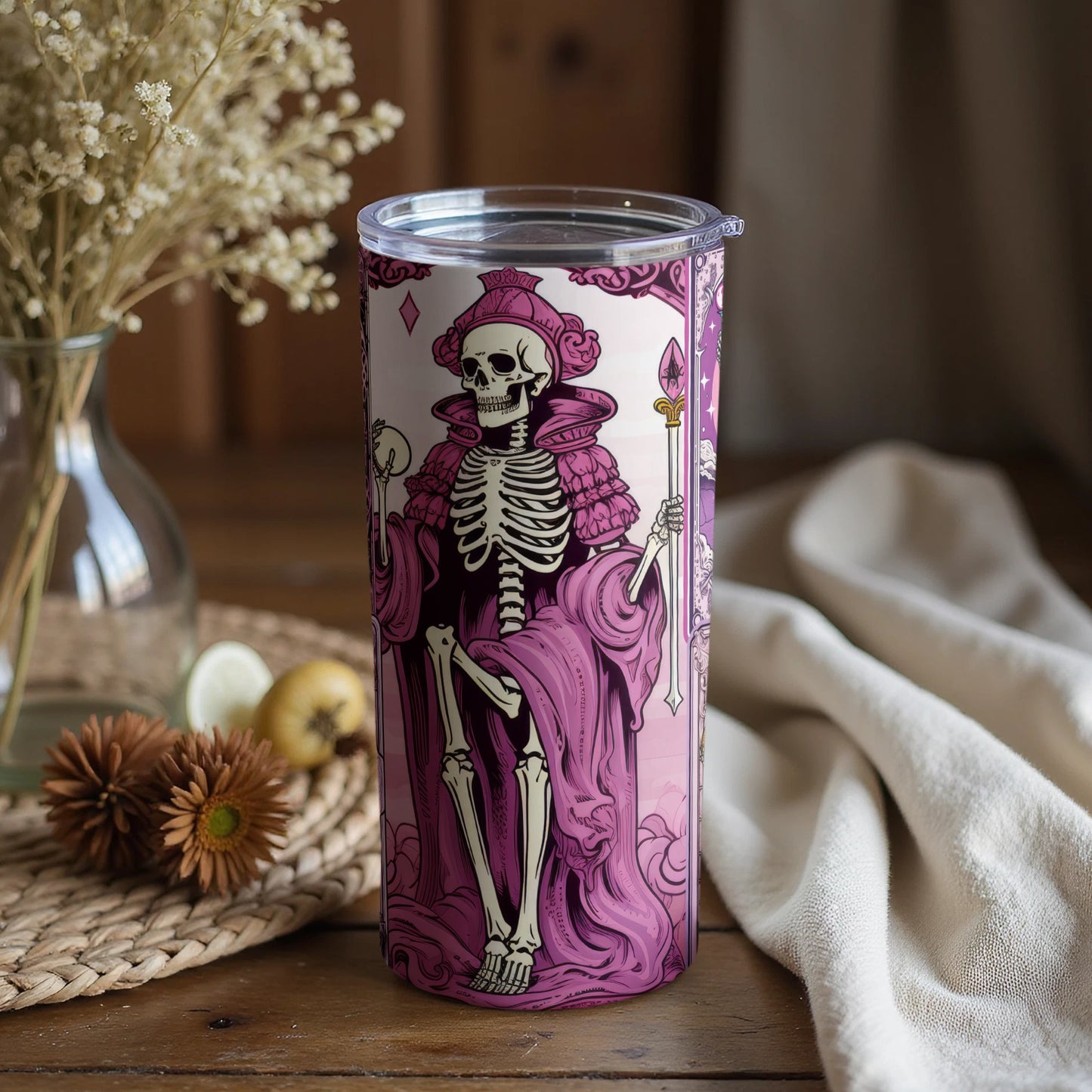 Whimsical Skeleton Art Tumbler Cup with Lid Flask