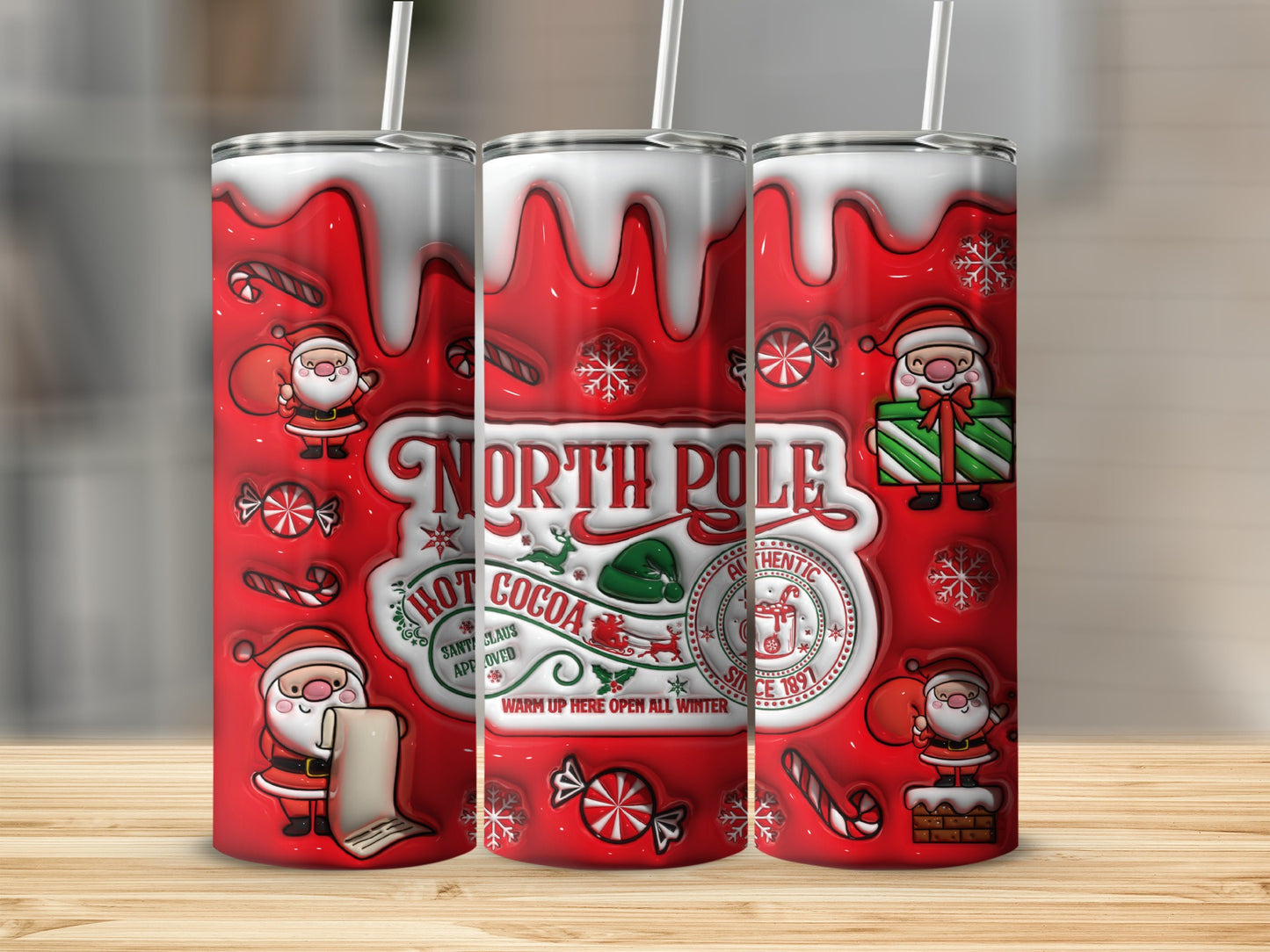 North Pole Hot Cocoa Santa Claus Christmas Tumbler