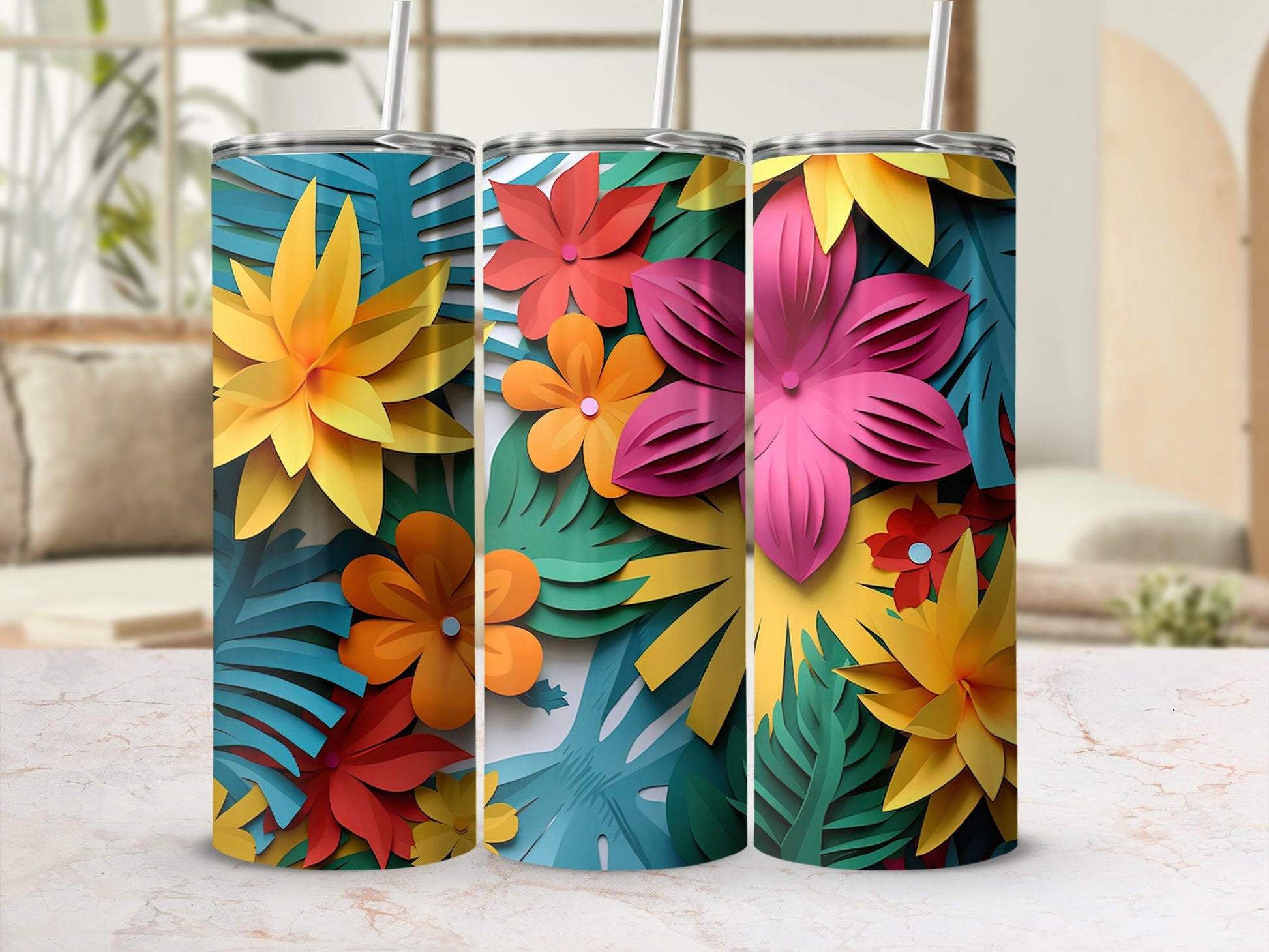 Colorful Floral Print Insulated Tumbler for Drinks
