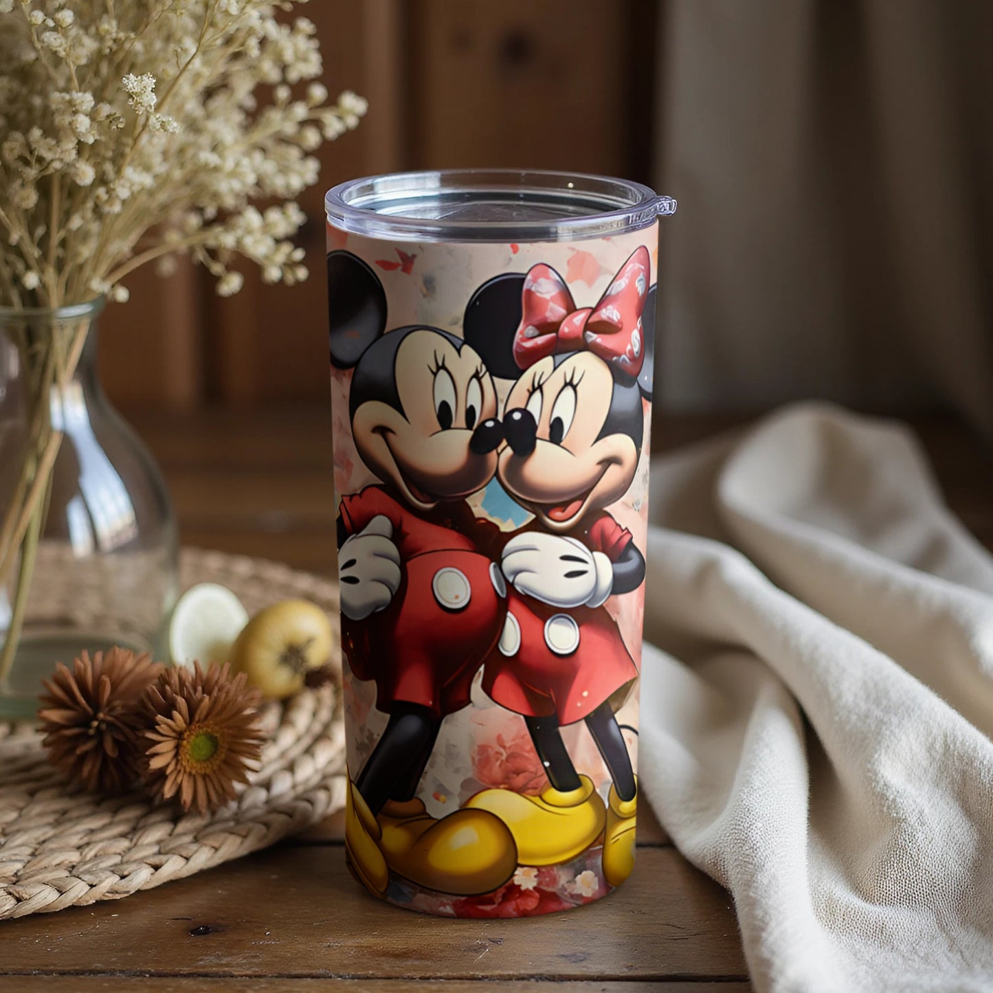 Romantic Mickey and Minnie Mouse Themed Drinking Tumbler