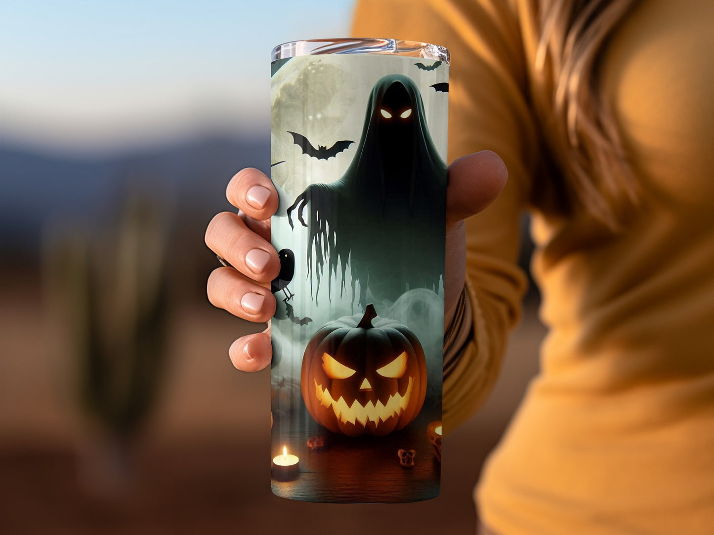 Spooky Halloween Ghost and Pumpkin Tumbler Product