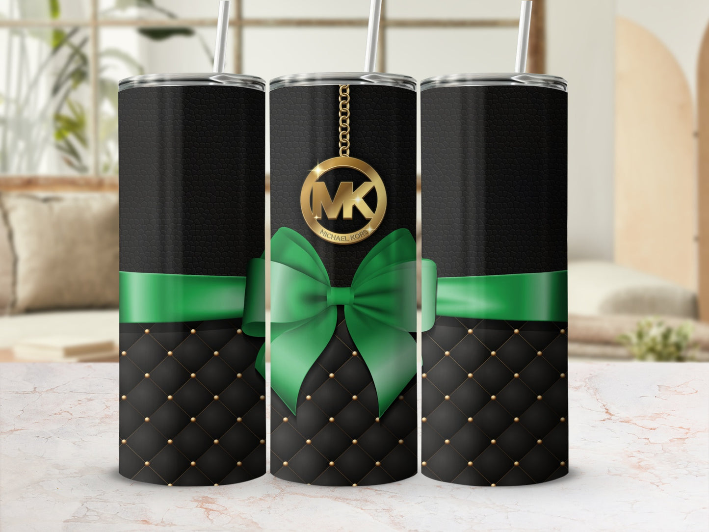 Elegant Black and Green Tumbler with Gold Accents
