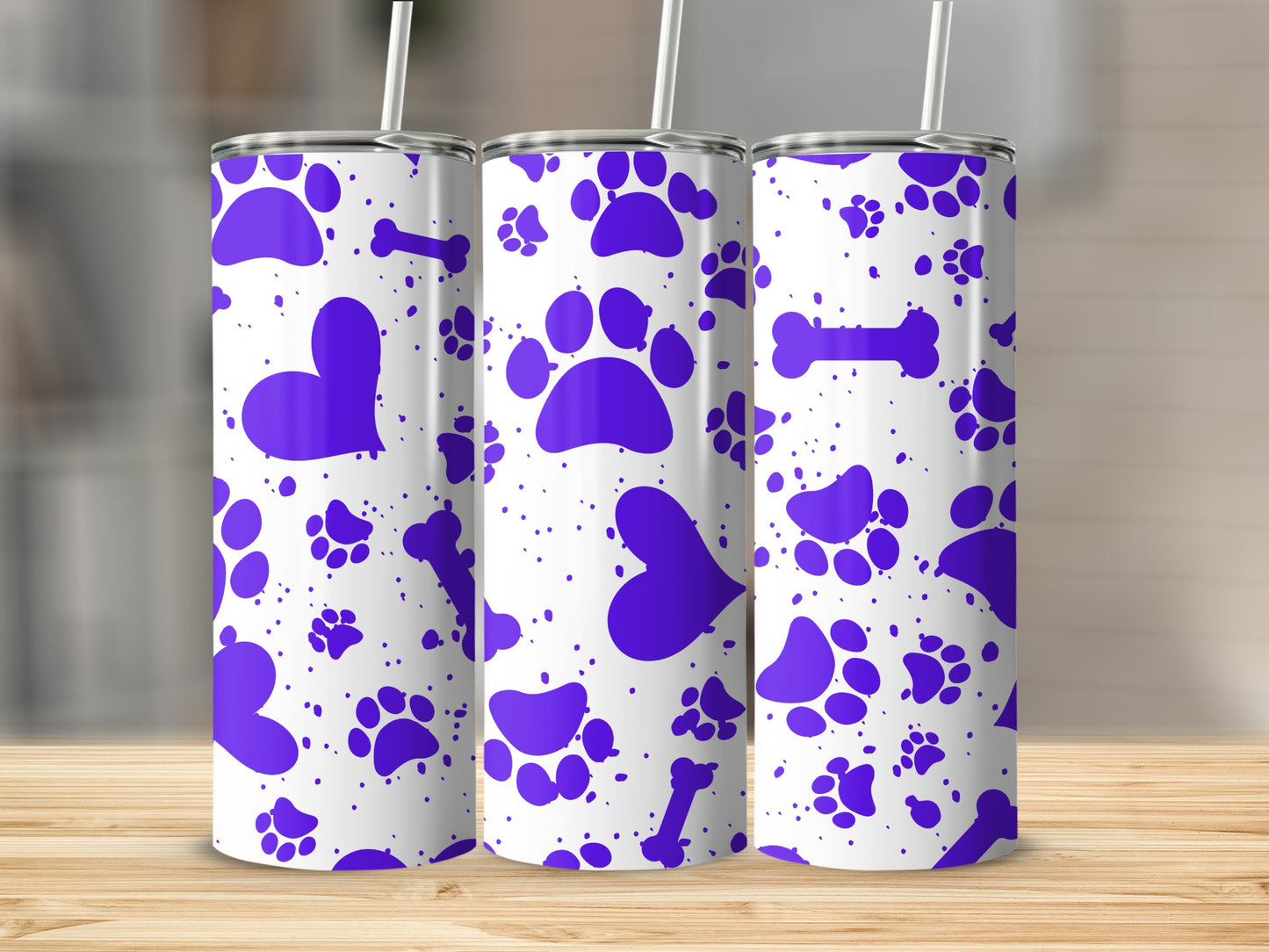 Purple Paws and Bones Patterned Drink Tumbler