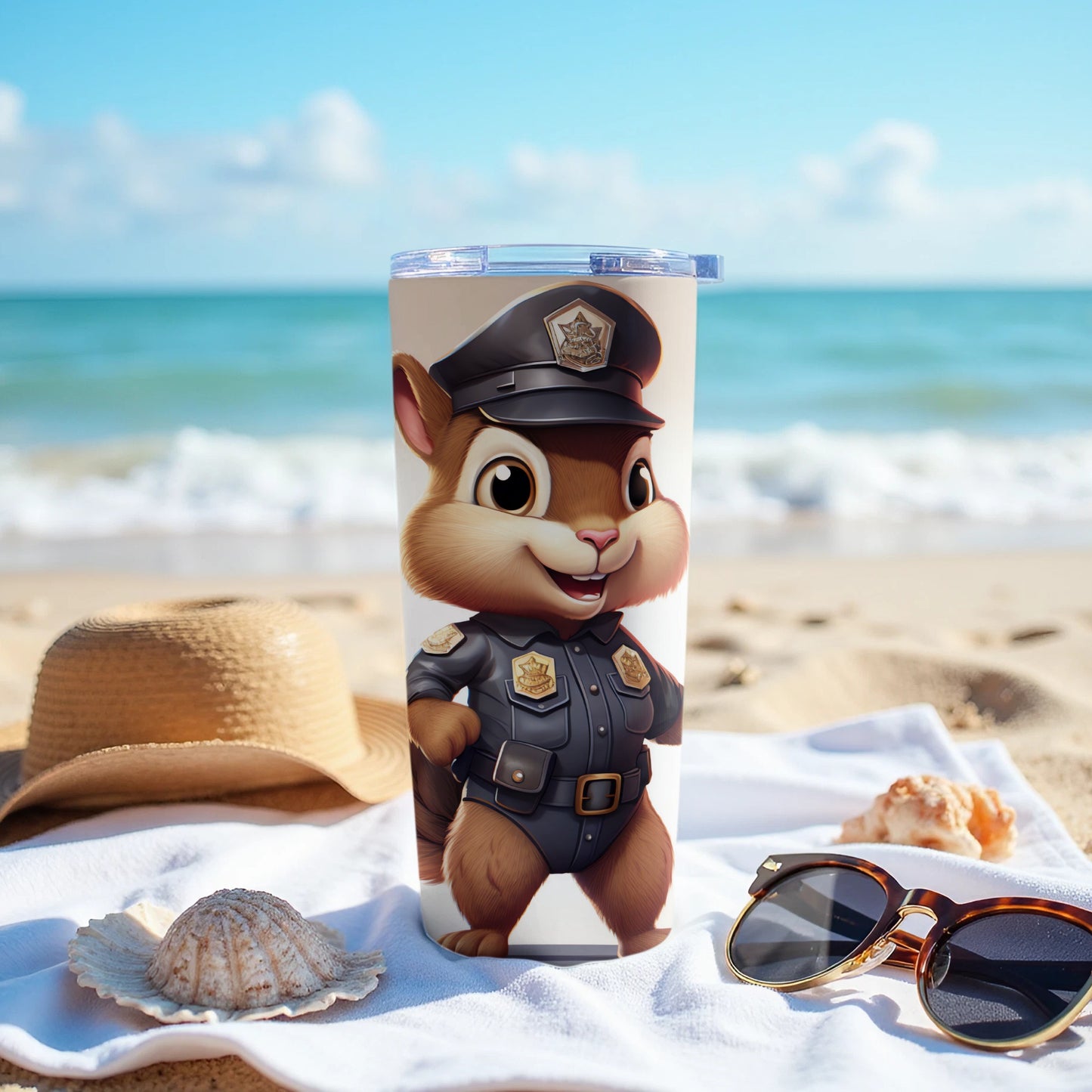 Cute Chipmunk Police Officer Cartoon Beach Tumbler product type