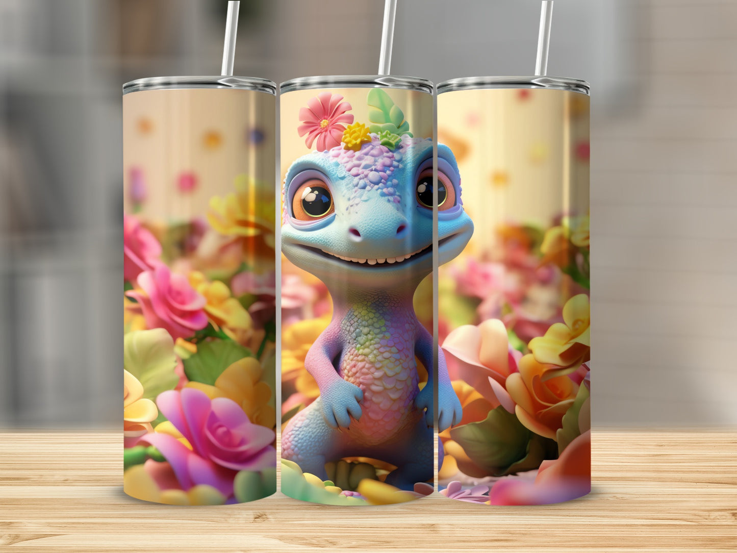 Cute Cartoon Lizard Floral Design Cheerful Drinkware product type