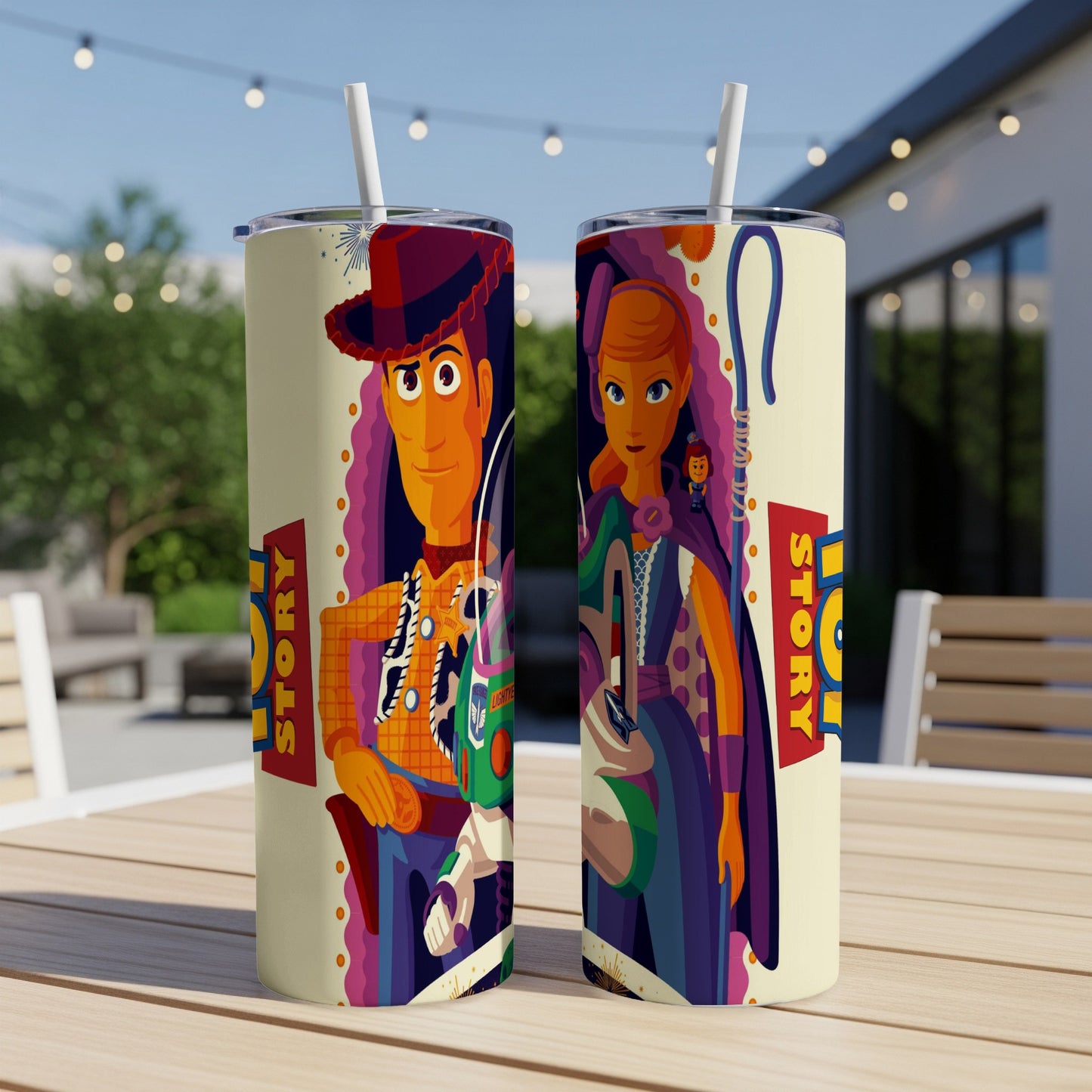 Woody and Bo Peep from Toy Story on a tumbler.