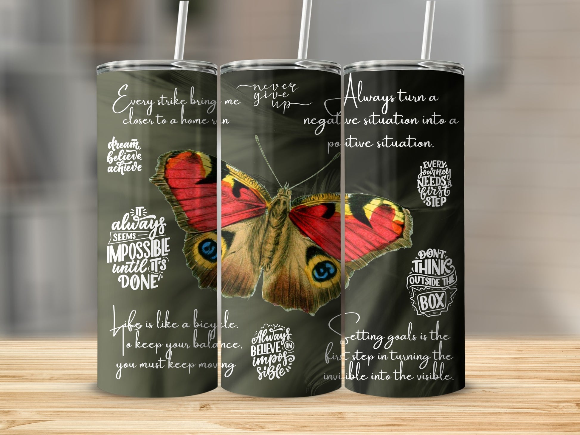 Inspirational Butterfly Design Motivational Tumbler