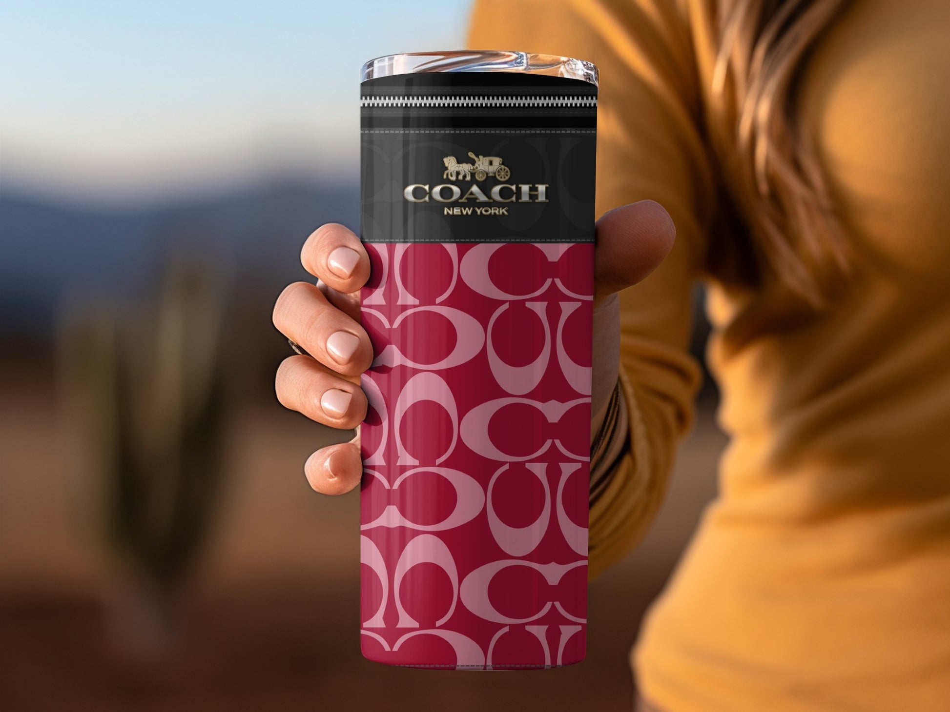 Stylish Coach New York Signature Print Drink Tumbler