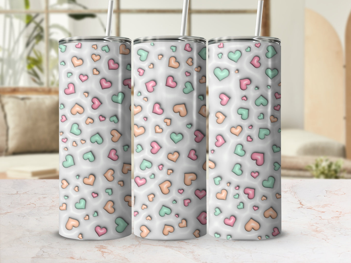 Colorful Heart Patterned Design Tumbler Cup