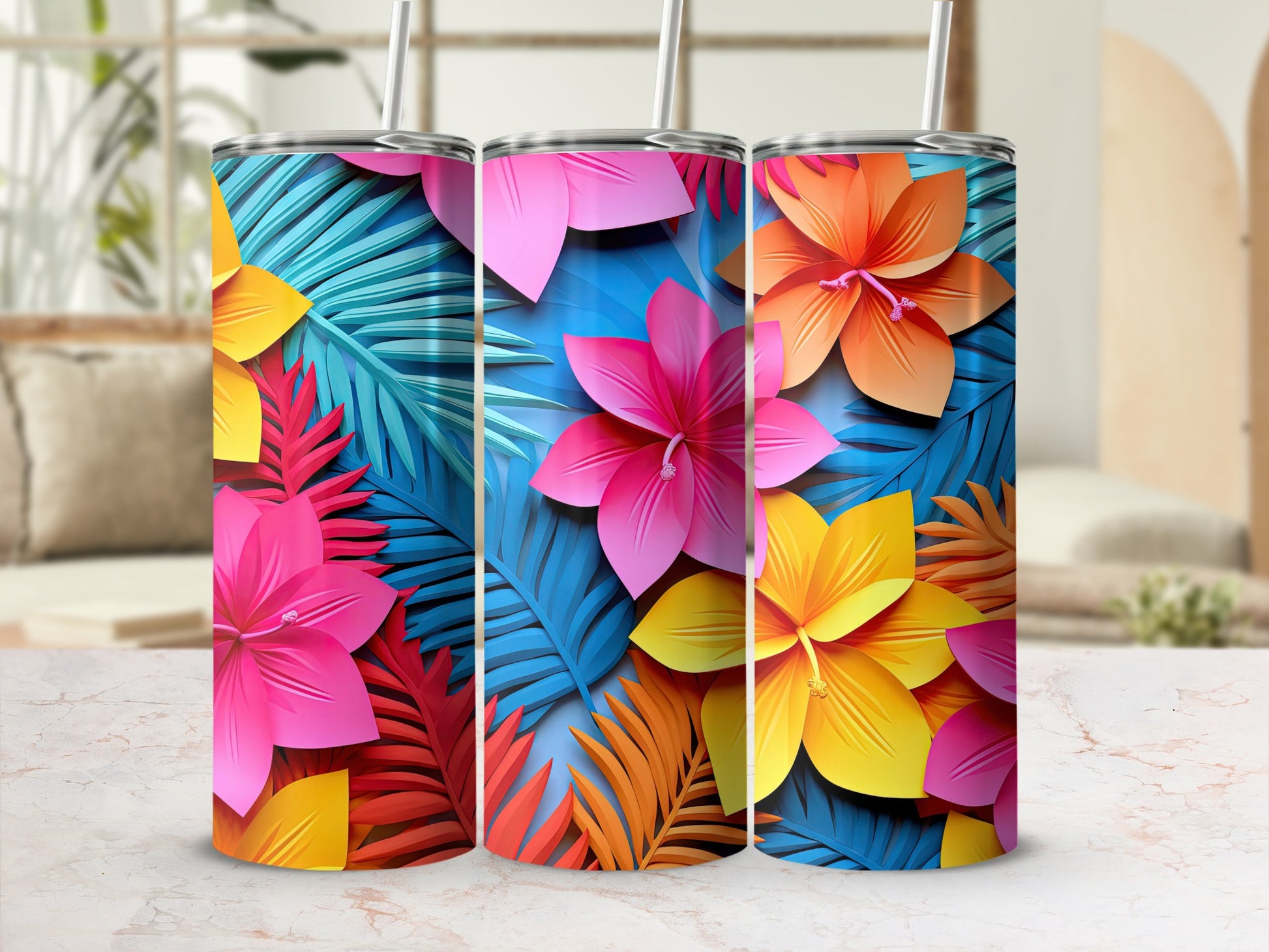 Colorful Tropical Floral Patterned Tumbler product