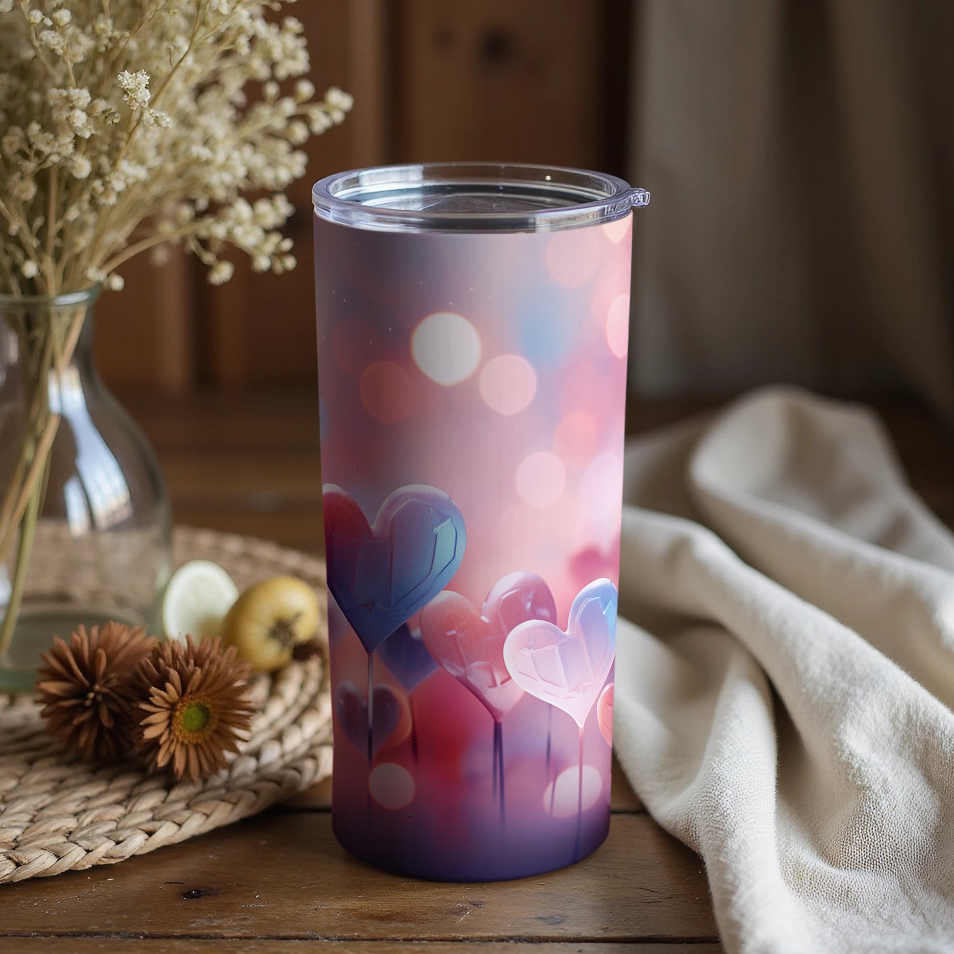 Heart Balloons Bokeh Effect Tumbler Drinkware Accessory