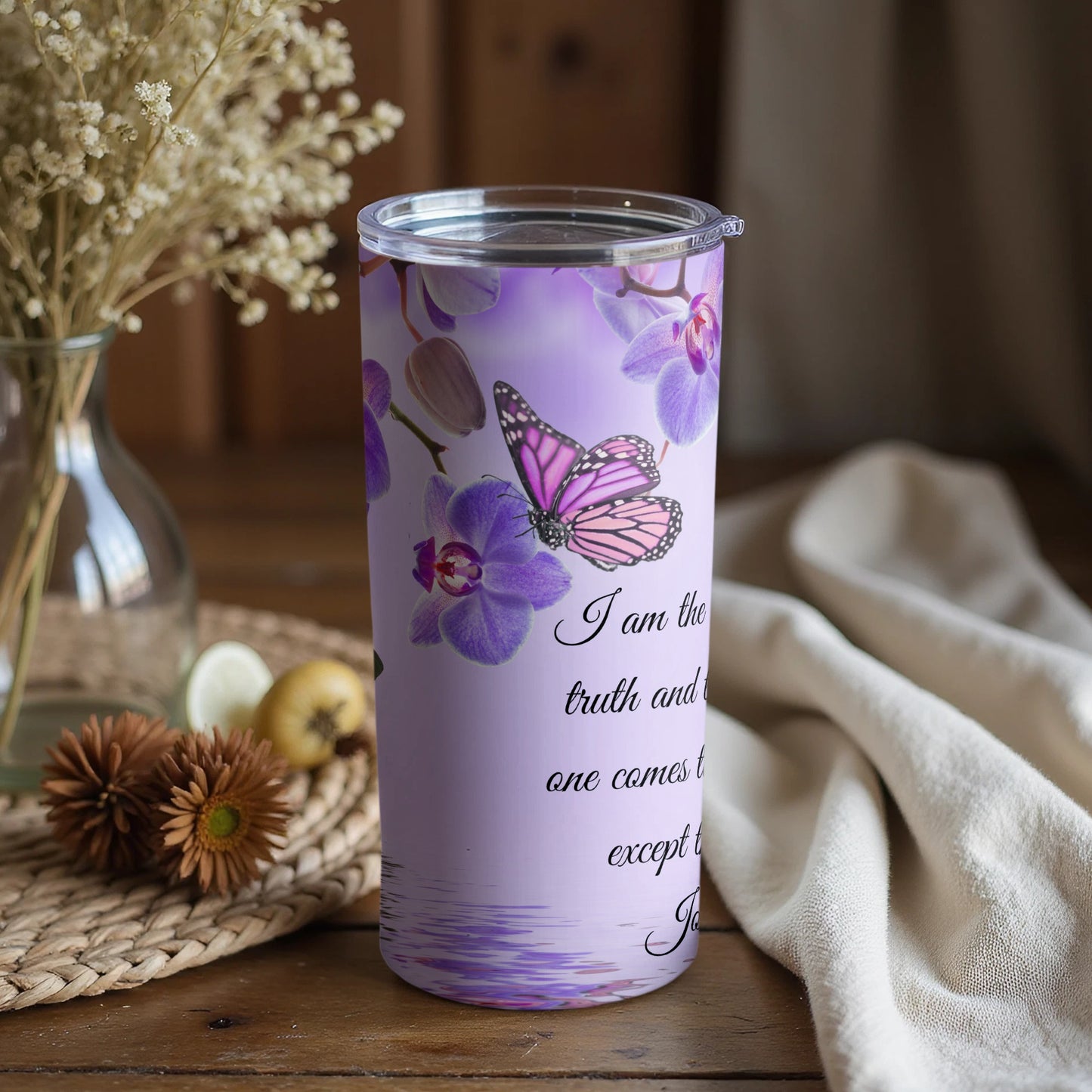 Inspirational Purple Butterfly and Orchids Tumbler
